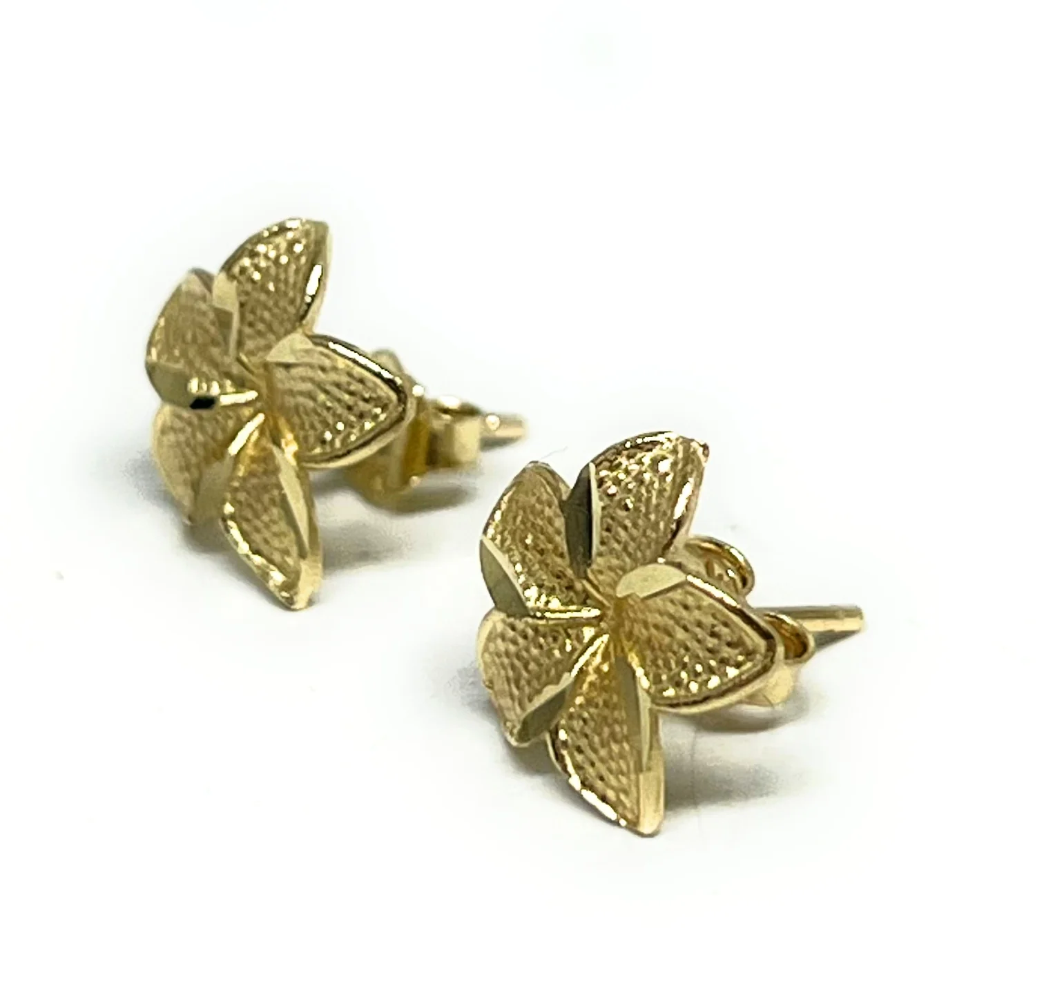 10k Solid Gold Yellow Plumeria Flower Small Earrings (SM, MED) - Image 5