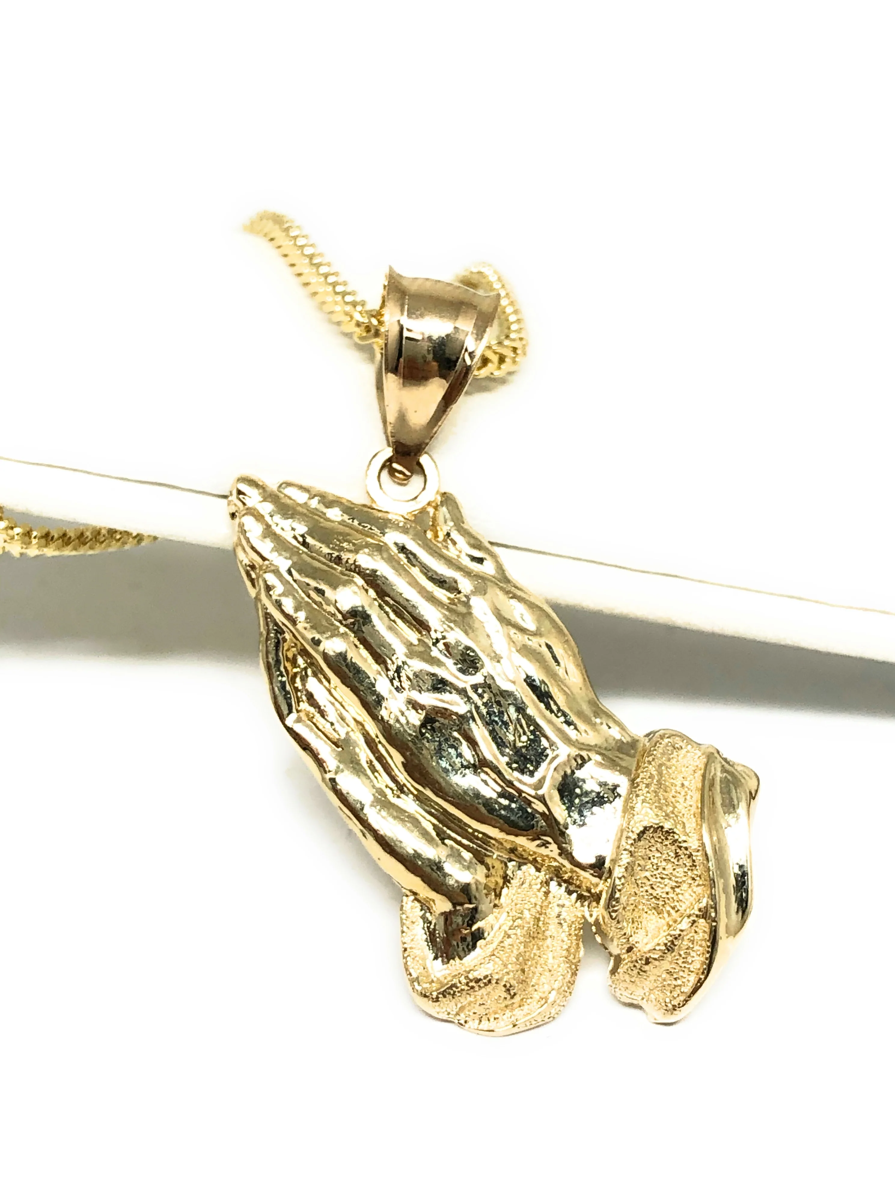 10k Solid Gold Yellow Prayer Hands Pendant Necklace