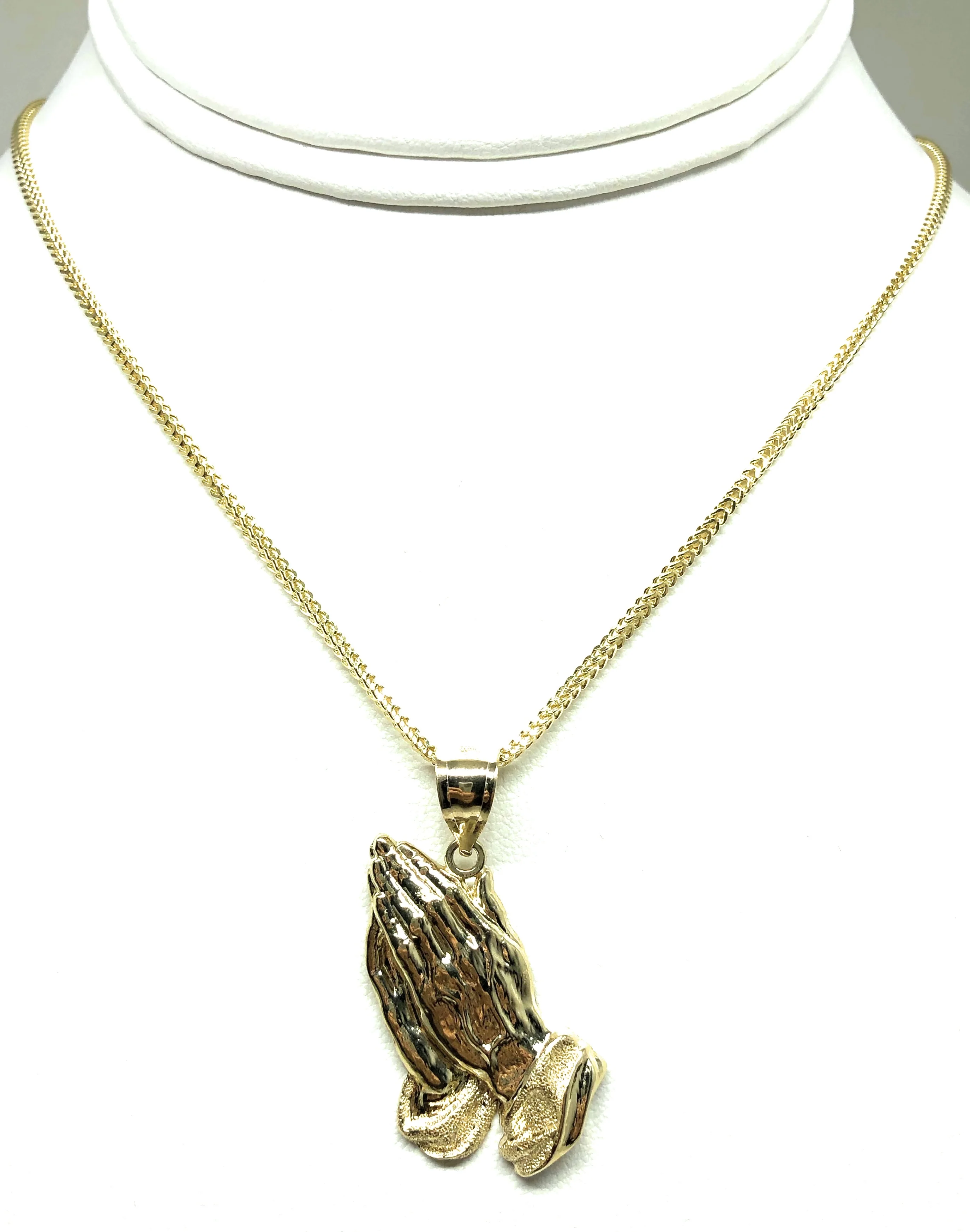 10k Solid Gold Yellow Prayer Hands Pendant Necklace - Image 5