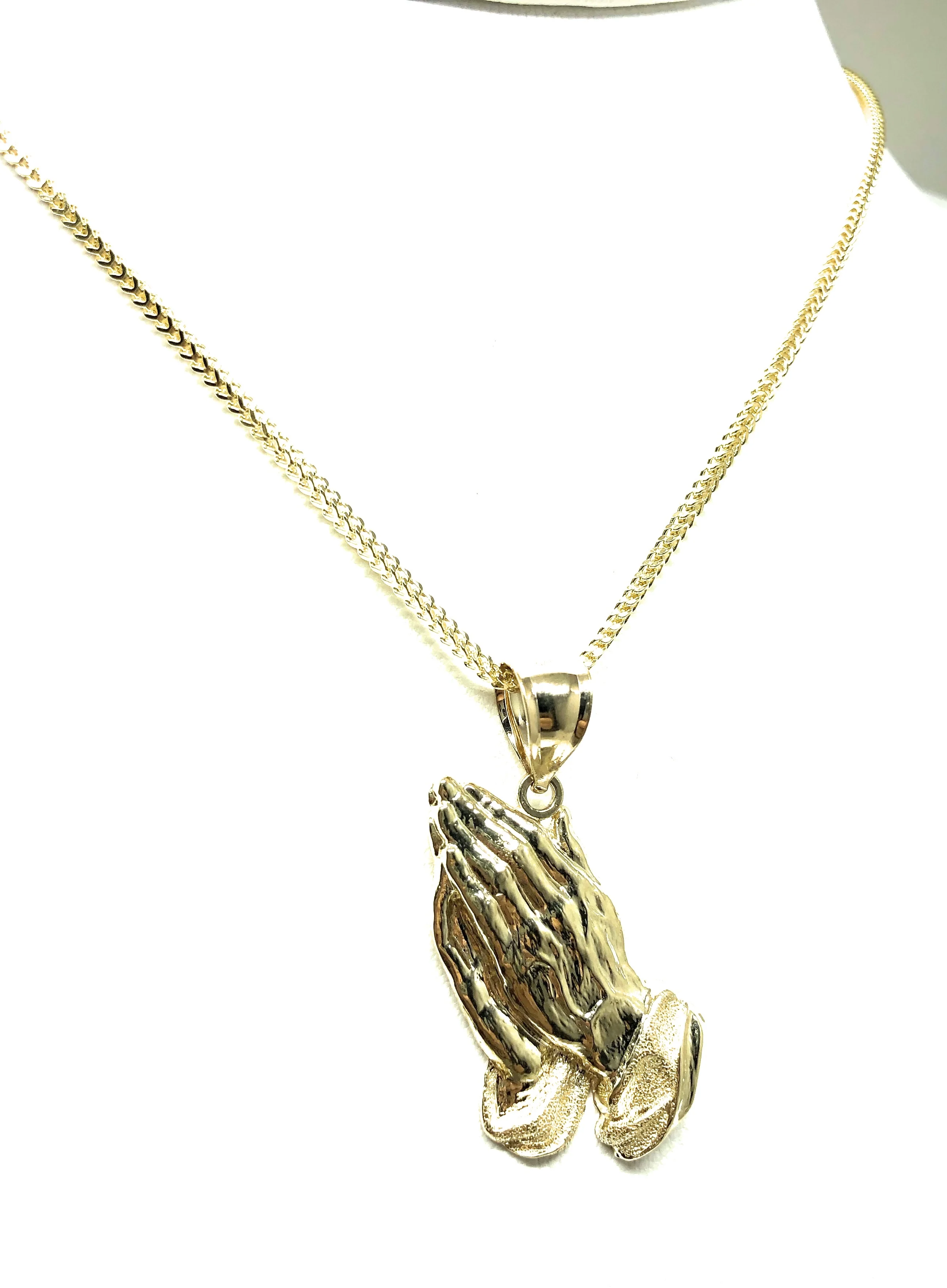 10k Solid Gold Yellow Prayer Hands Pendant Necklace - Image 6
