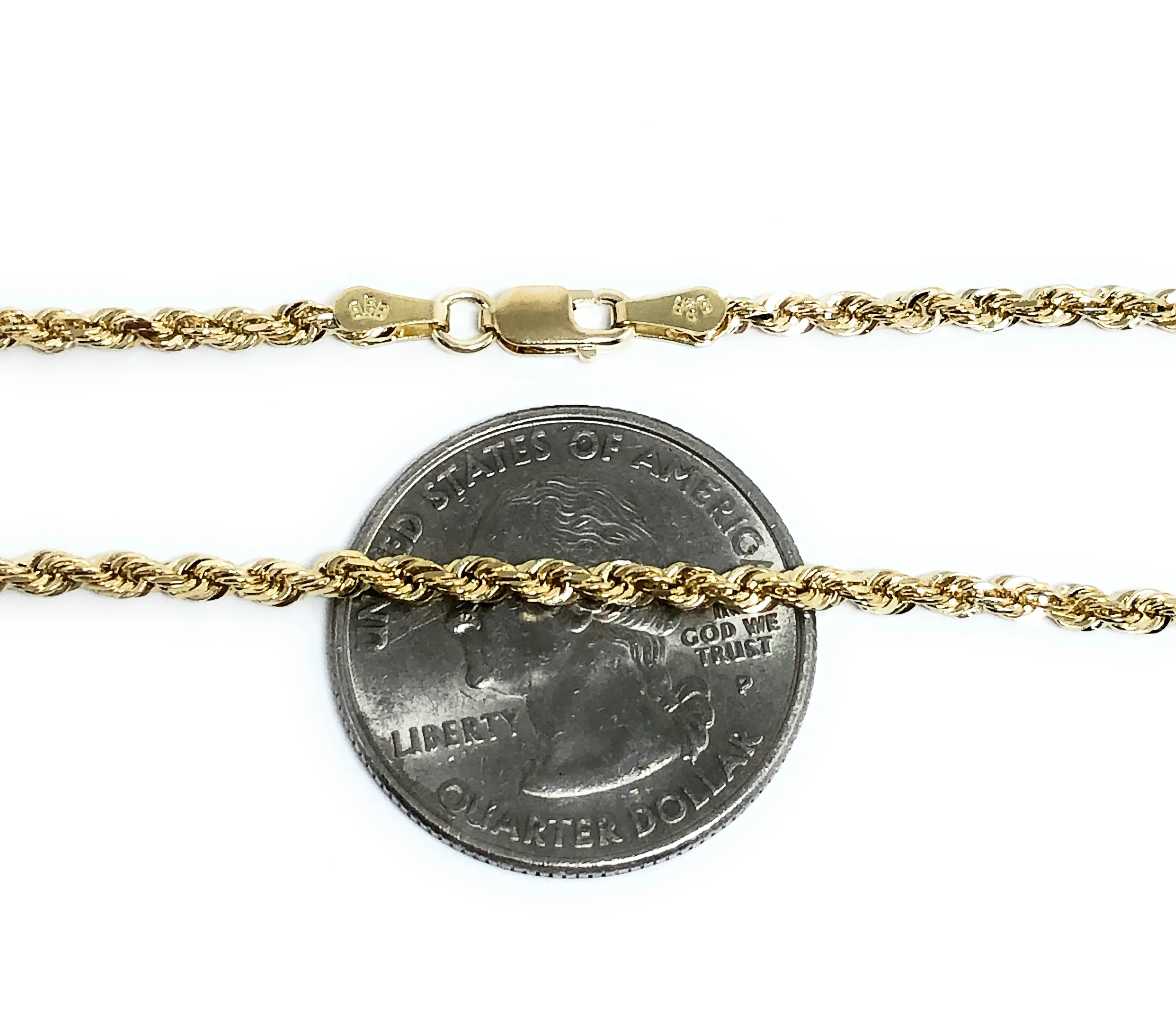 10k Solid Gold Yellow Rope Brracelet 7-8 inch 2.2mm Width (FULL SOLID STYLE) - Image 2