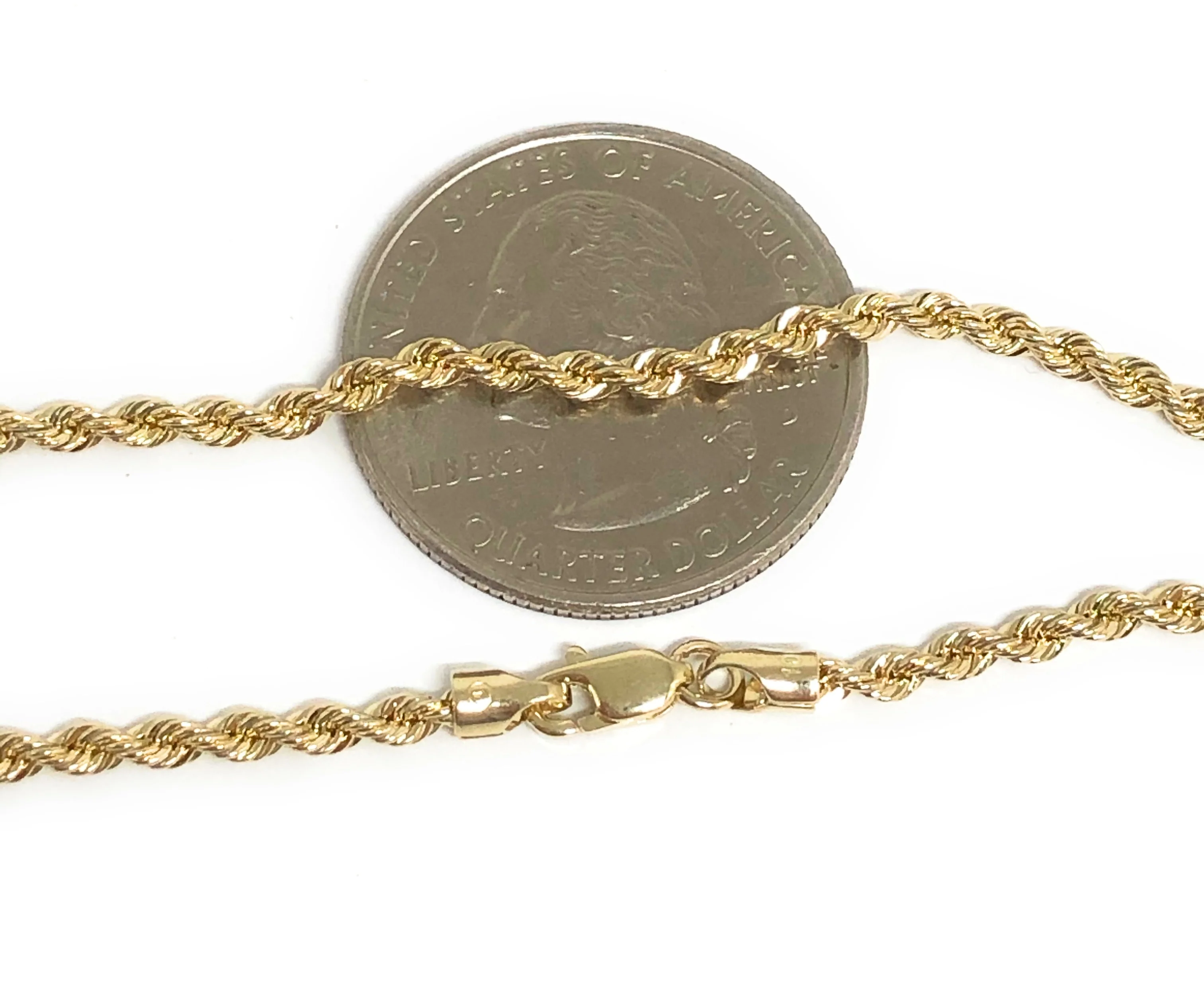 10k Solid Gold Yellow Rope Chain 16-26 inches 2.3mm (Semi-Hollow Style) - Image 2