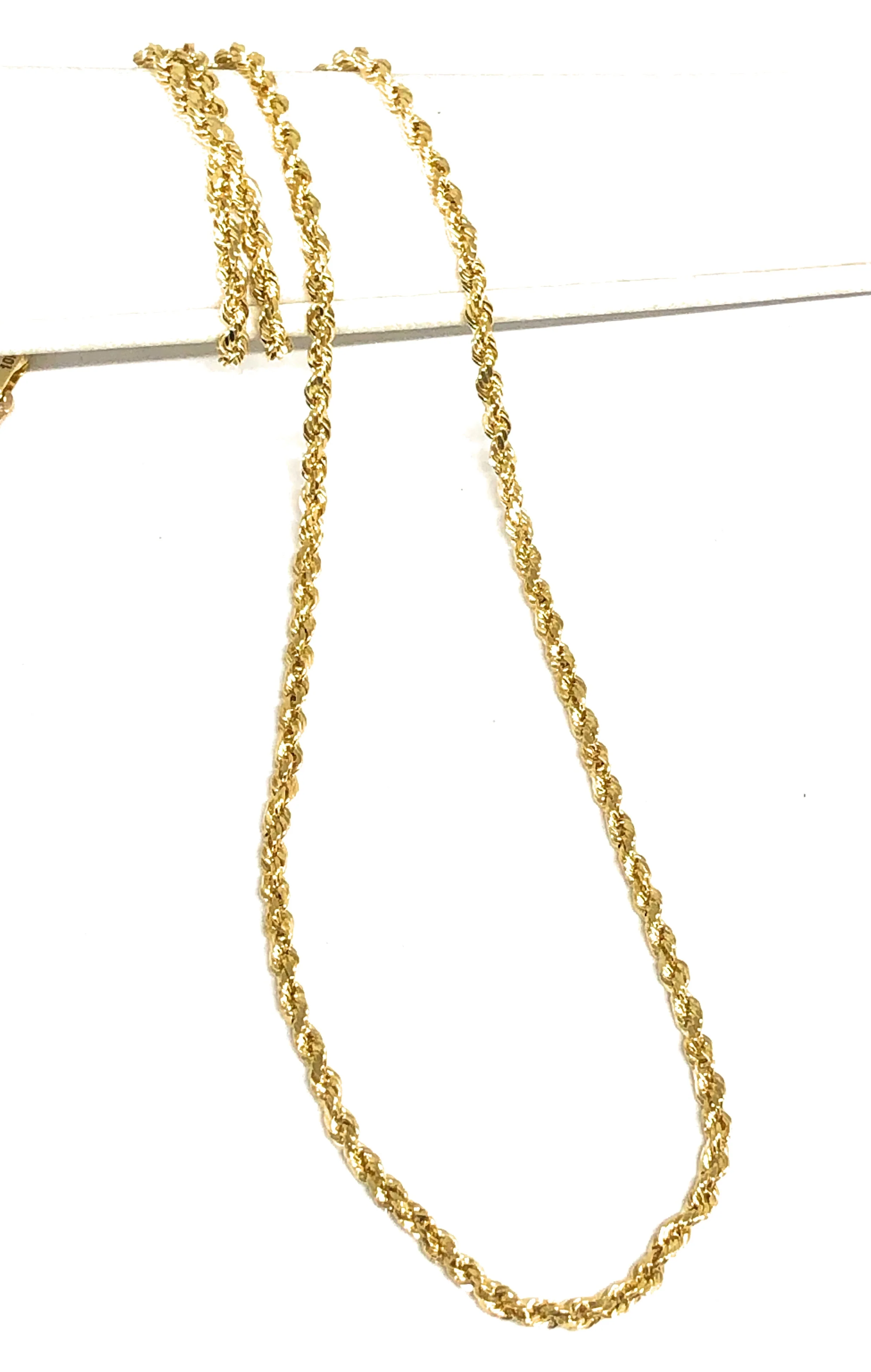 10k Solid Gold Yellow Rope Chain 18,20,22,24 inches 2.5mm (Semi-Hollow Style)