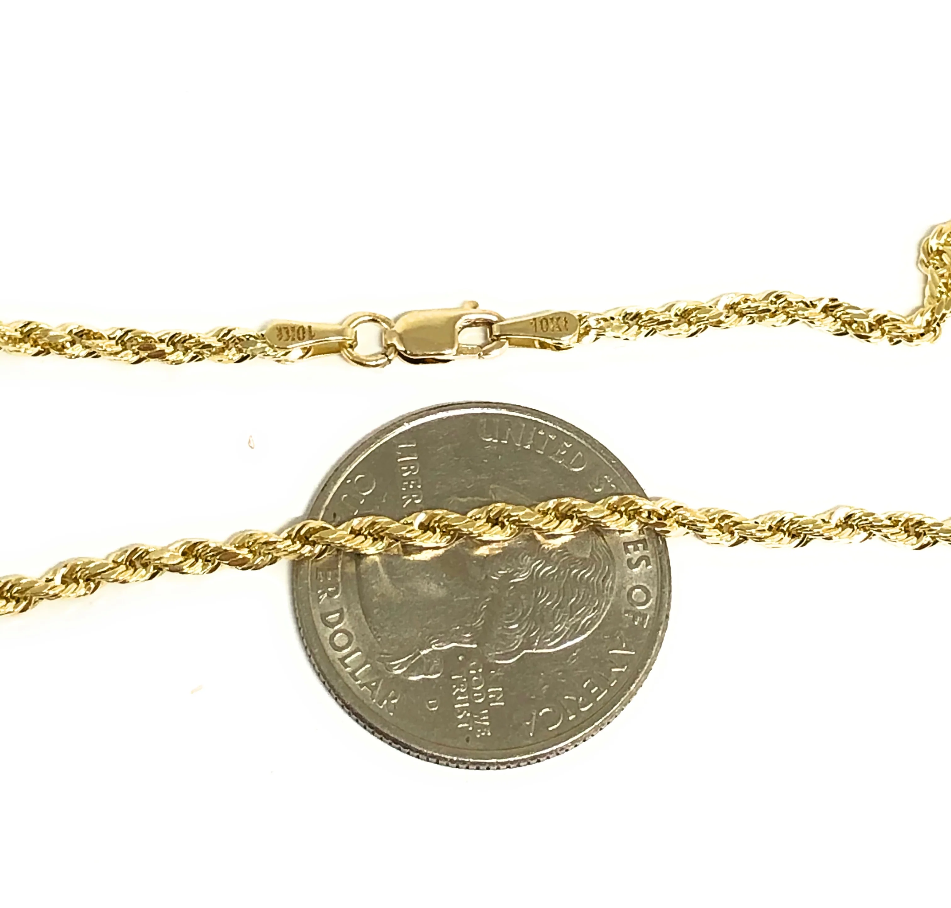 10k Solid Gold Yellow Rope Chain 18,20,22,24 inches 2.5mm (Semi-Hollow Style) - Image 2