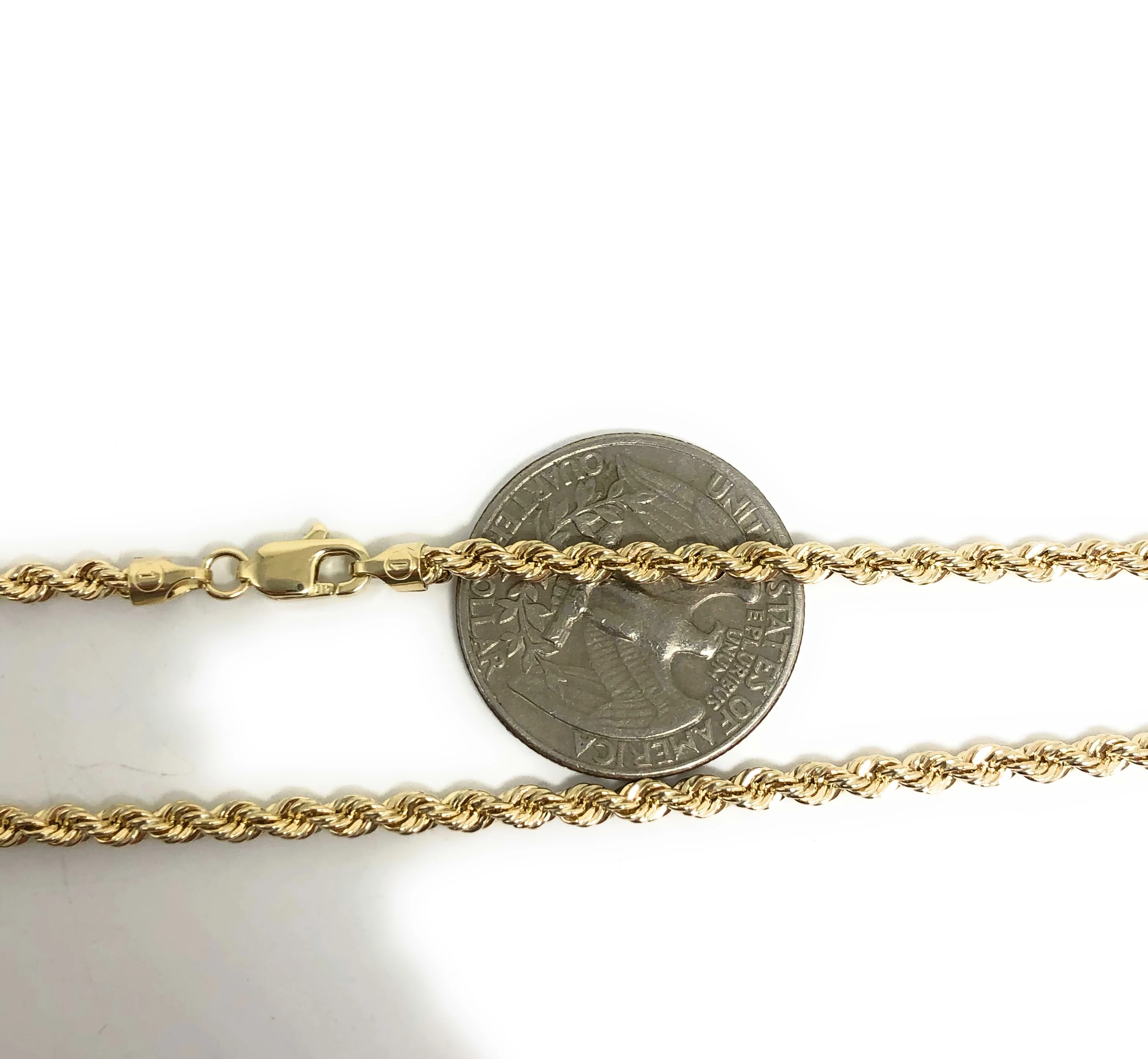 10k Solid Gold Yellow Rope Chain 18-26 inches 2.9mm (Semi-Hollow Style) - Image 2