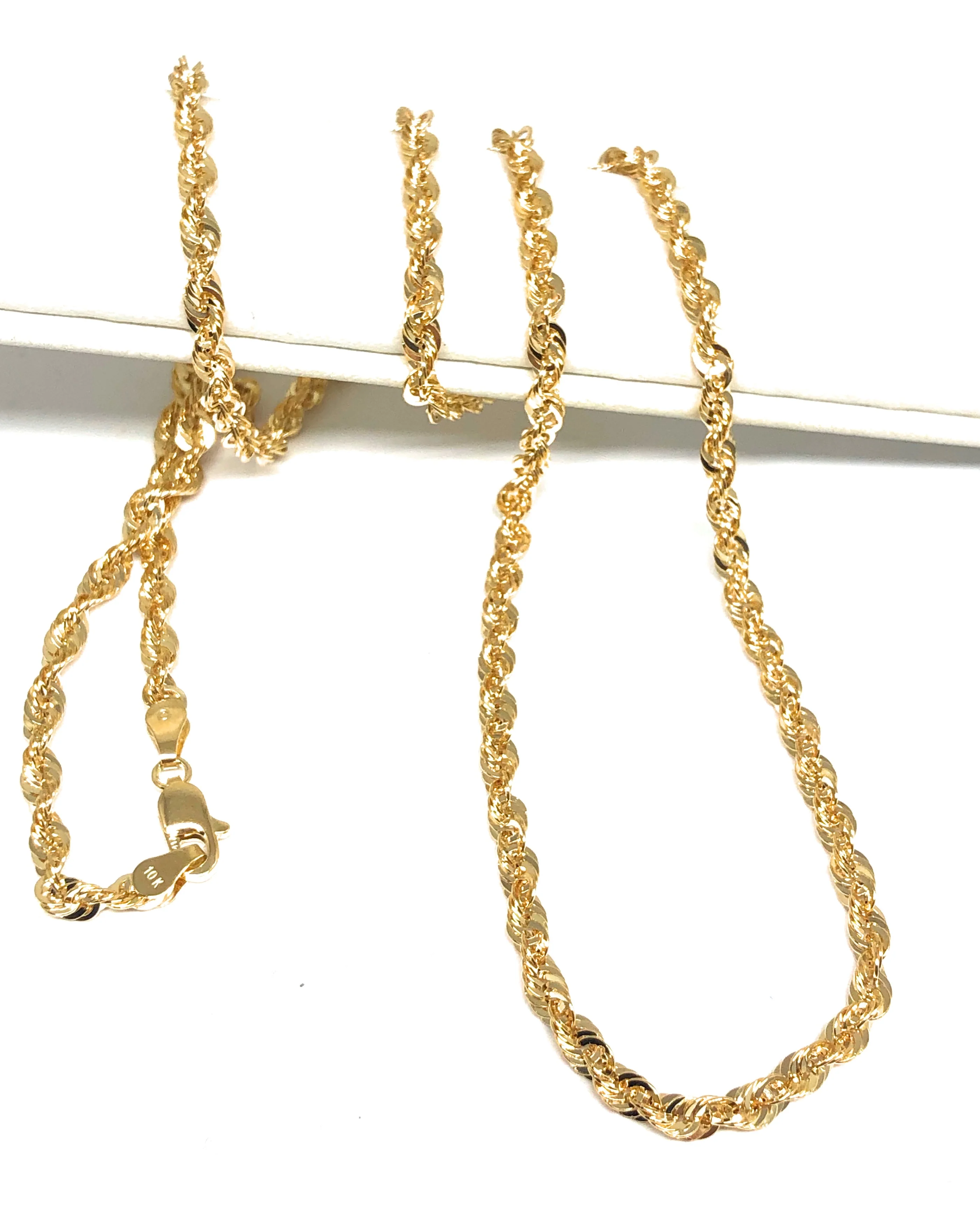 10k Solid Gold Yellow Rope Chain 18-30 inches 3.3mm (Semi-Hollow Style)