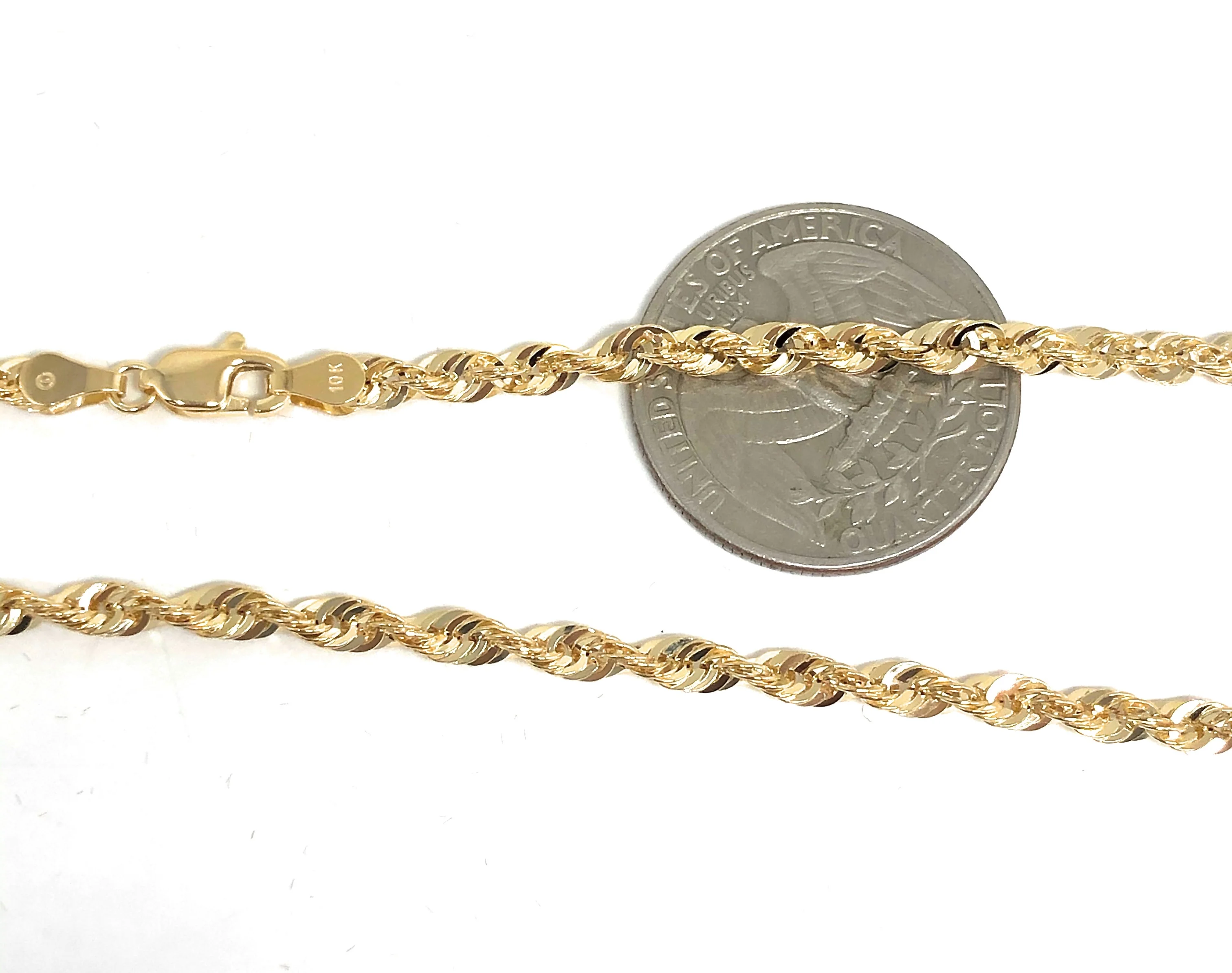 10k Solid Gold Yellow Rope Chain 18-30 inches 3.3mm (Semi-Hollow Style) - Image 2