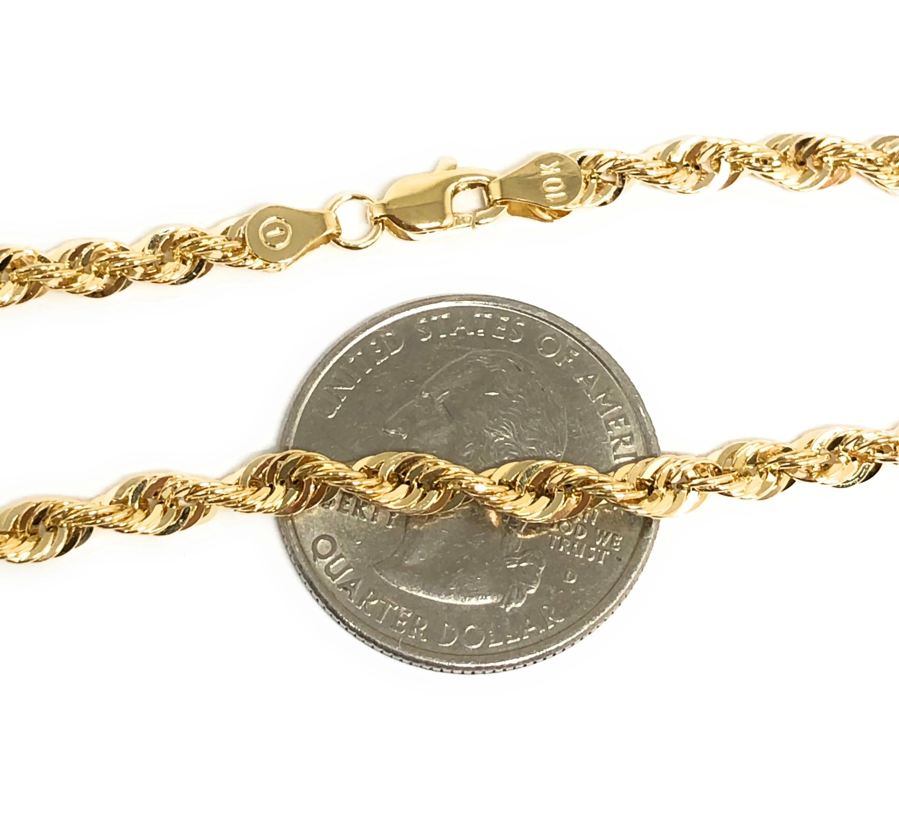 10k Solid Gold Yellow Rope Chain 22-26 inches 3.8mm (Semi-Hollow Style) - Image 2