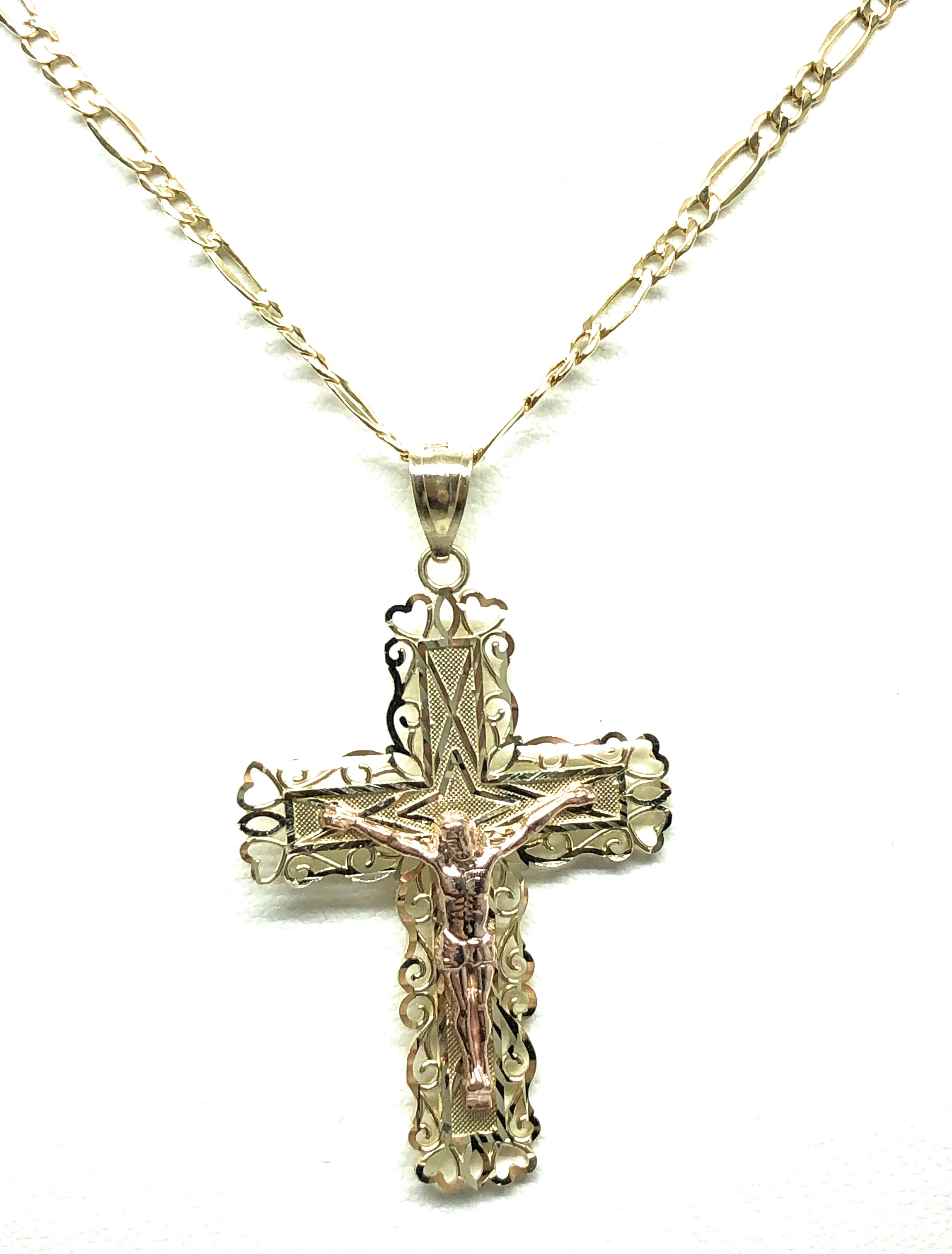 10k Solid Gold Yellow & Rose 2-Tone Jesus Cross Crucifix Pendant Necklace - Image 4