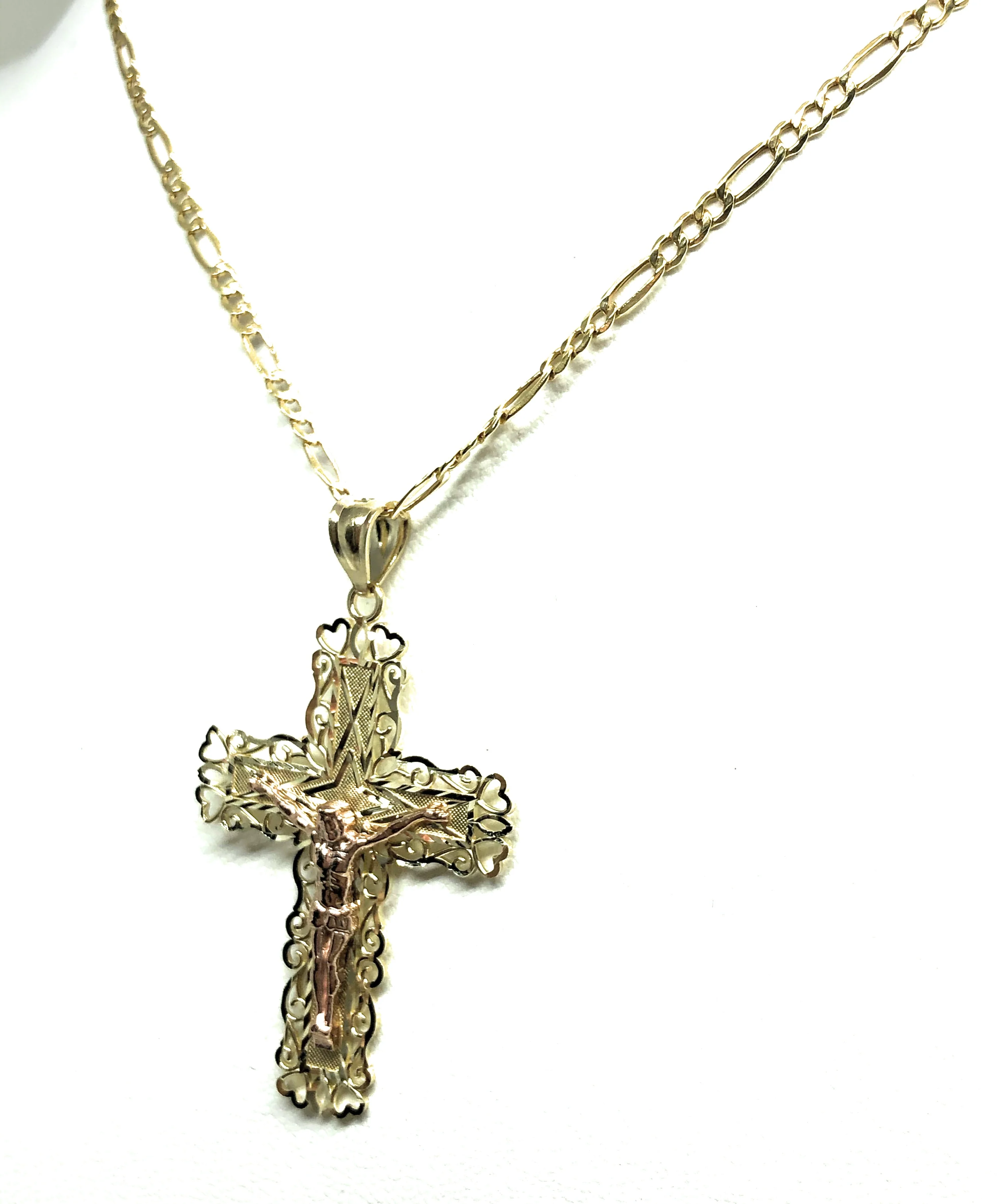 10k Solid Gold Yellow & Rose 2-Tone Jesus Cross Crucifix Pendant Necklace - Image 5
