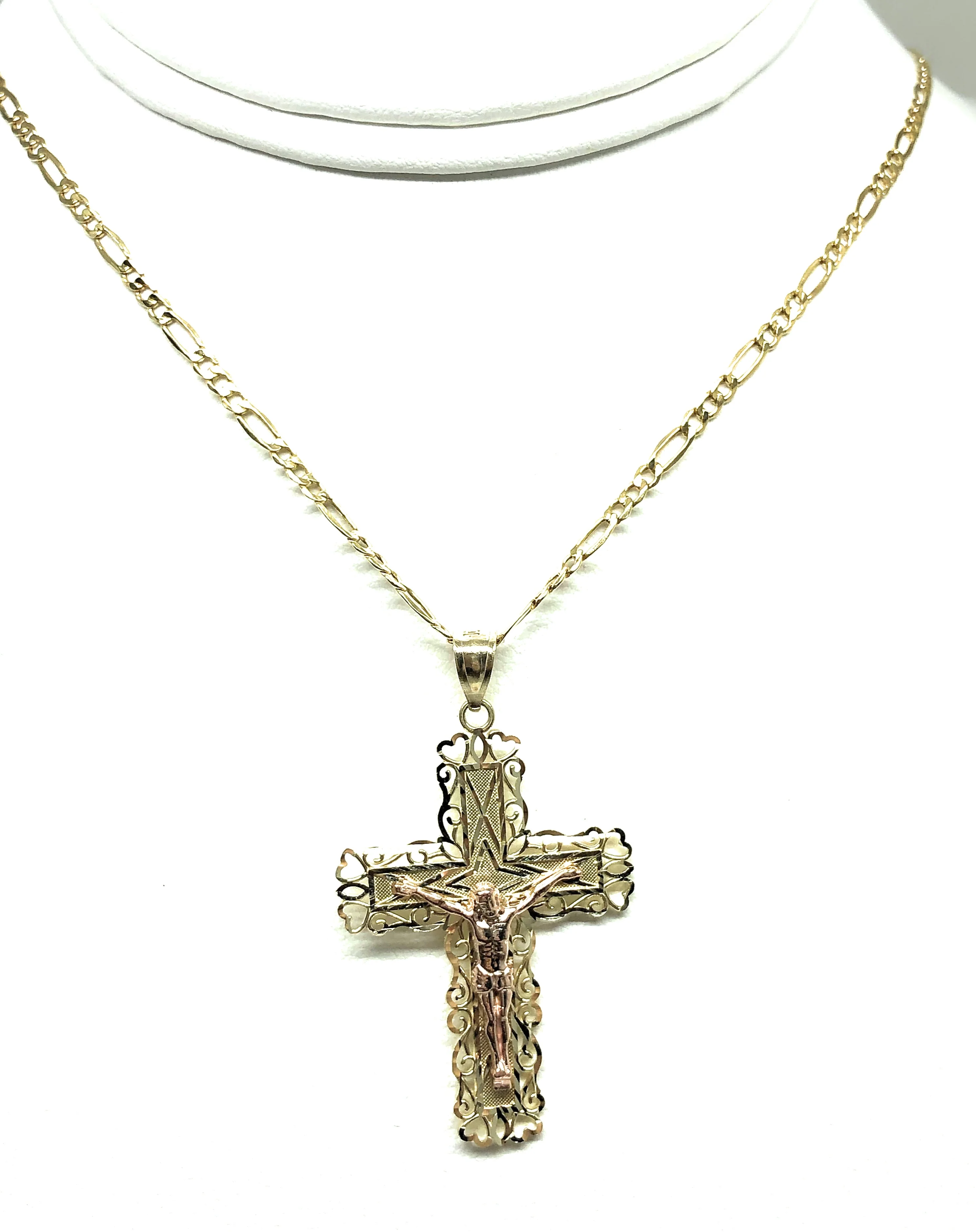 10k Solid Gold Yellow & Rose 2-Tone Jesus Cross Crucifix Pendant Necklace - Image 6