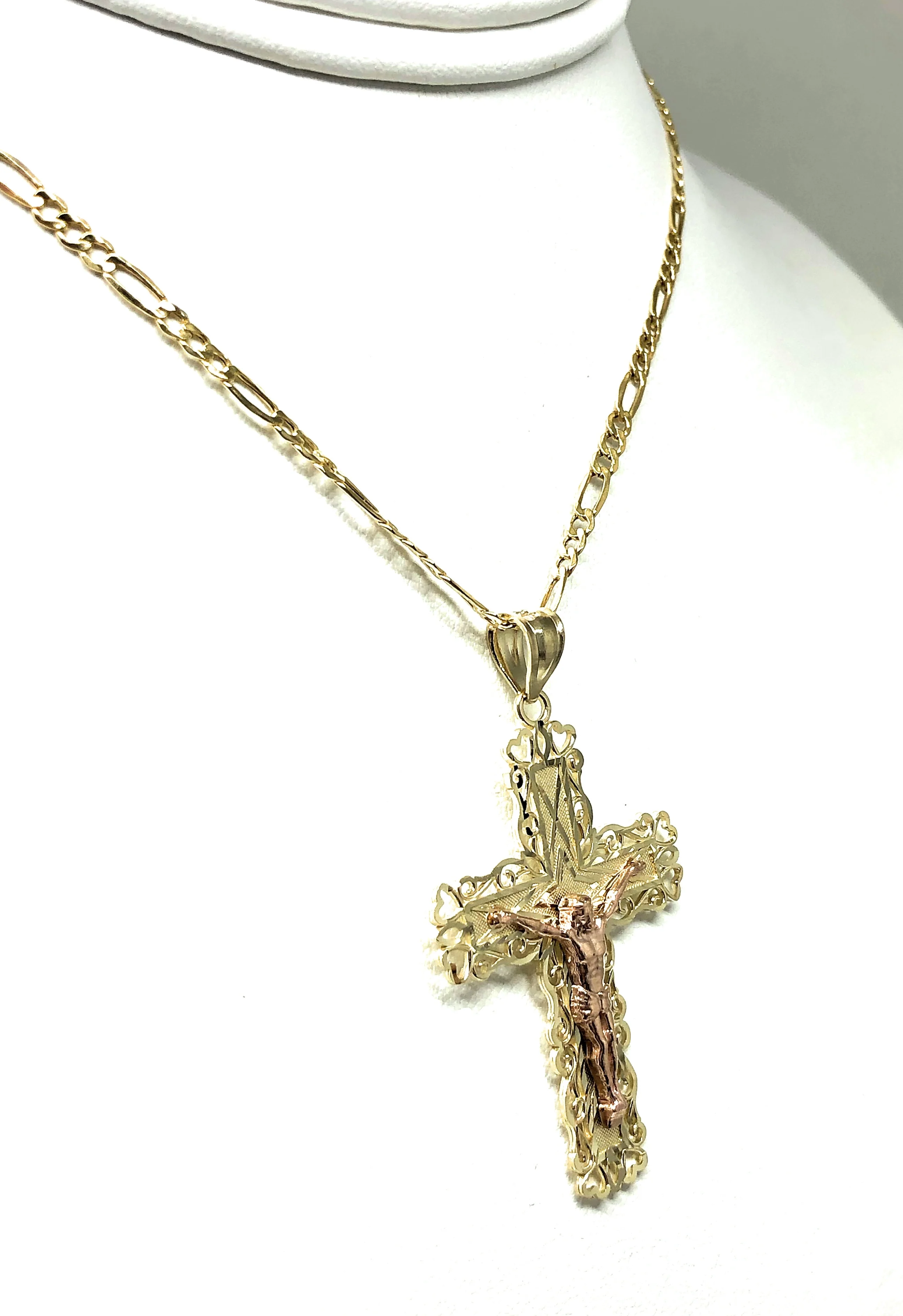 10k Solid Gold Yellow & Rose 2-Tone Jesus Cross Crucifix Pendant Necklace - Image 7