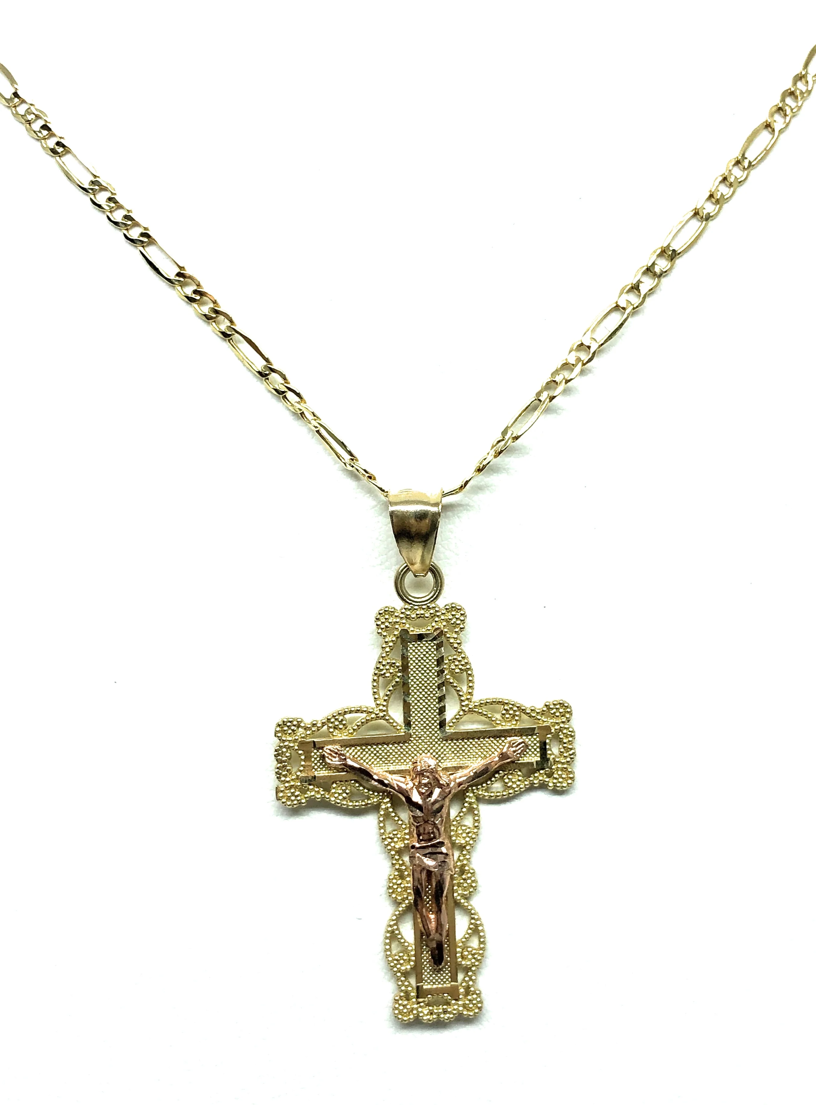 10k Solid Gold Yellow & Rose 2-Tone Jesus Cross Crucifix Pendant Necklace - Image 4