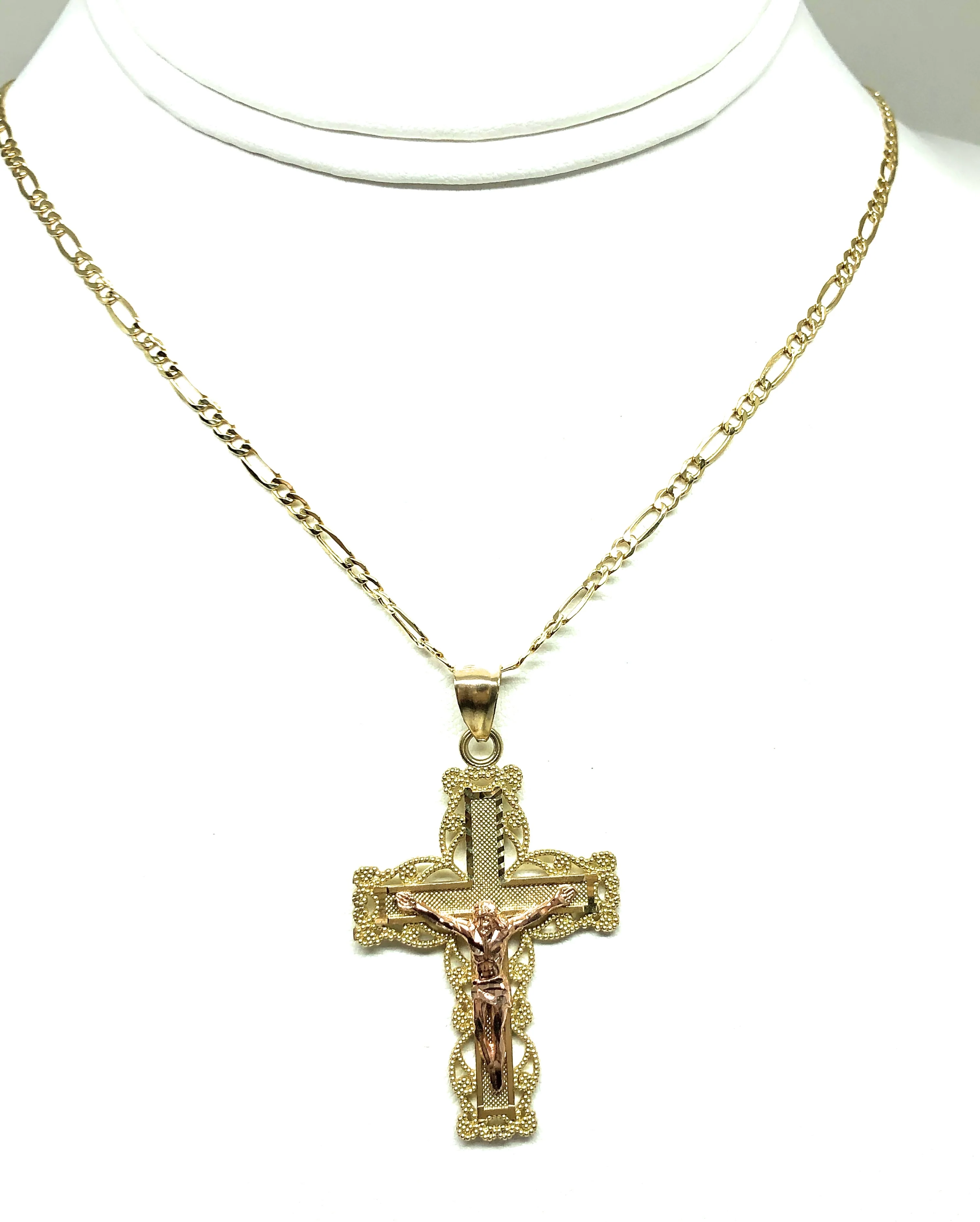 10k Solid Gold Yellow & Rose 2-Tone Jesus Cross Crucifix Pendant Necklace - Image 5