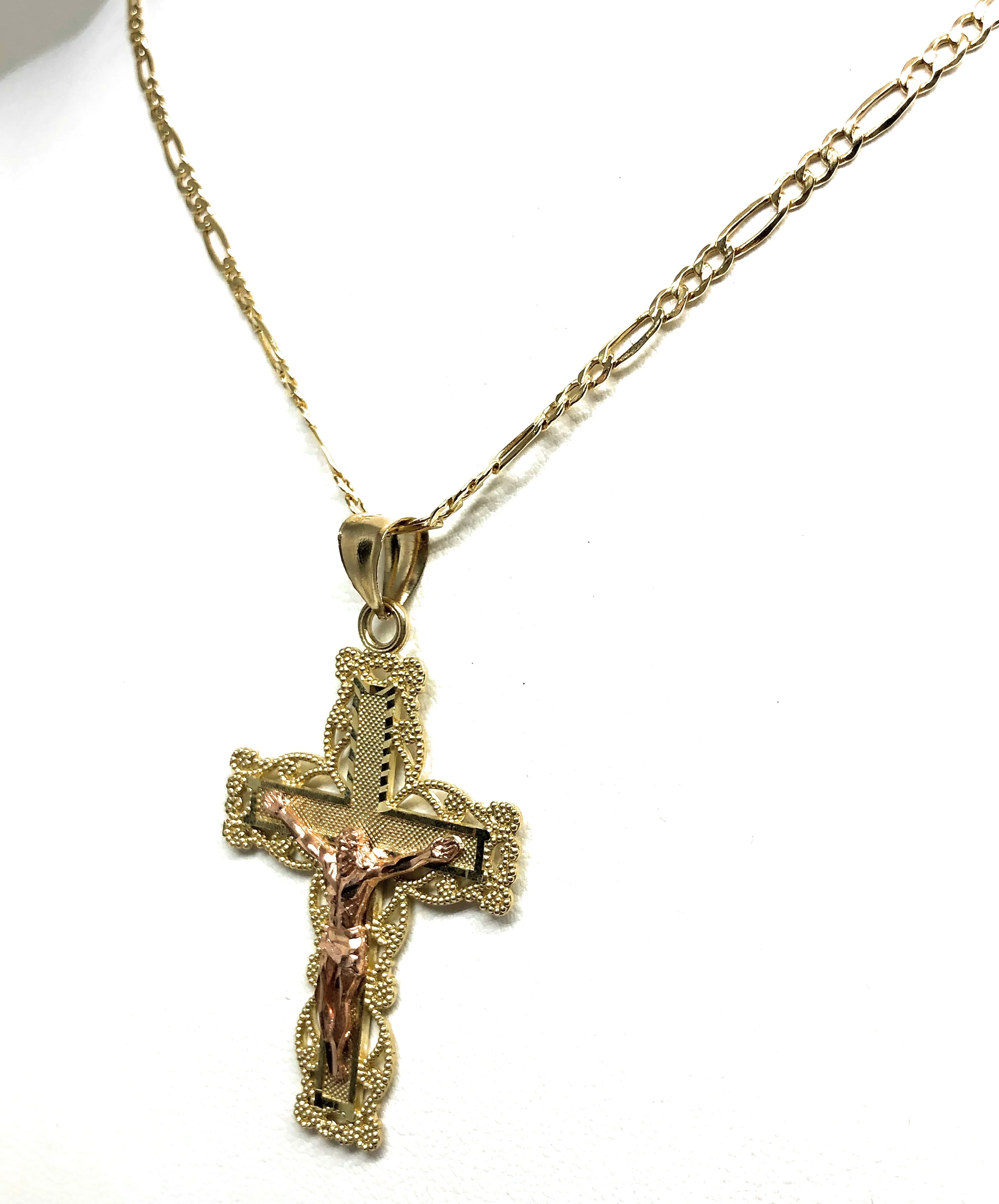 10k Solid Gold Yellow & Rose 2-Tone Jesus Cross Crucifix Pendant Necklace - Image 6