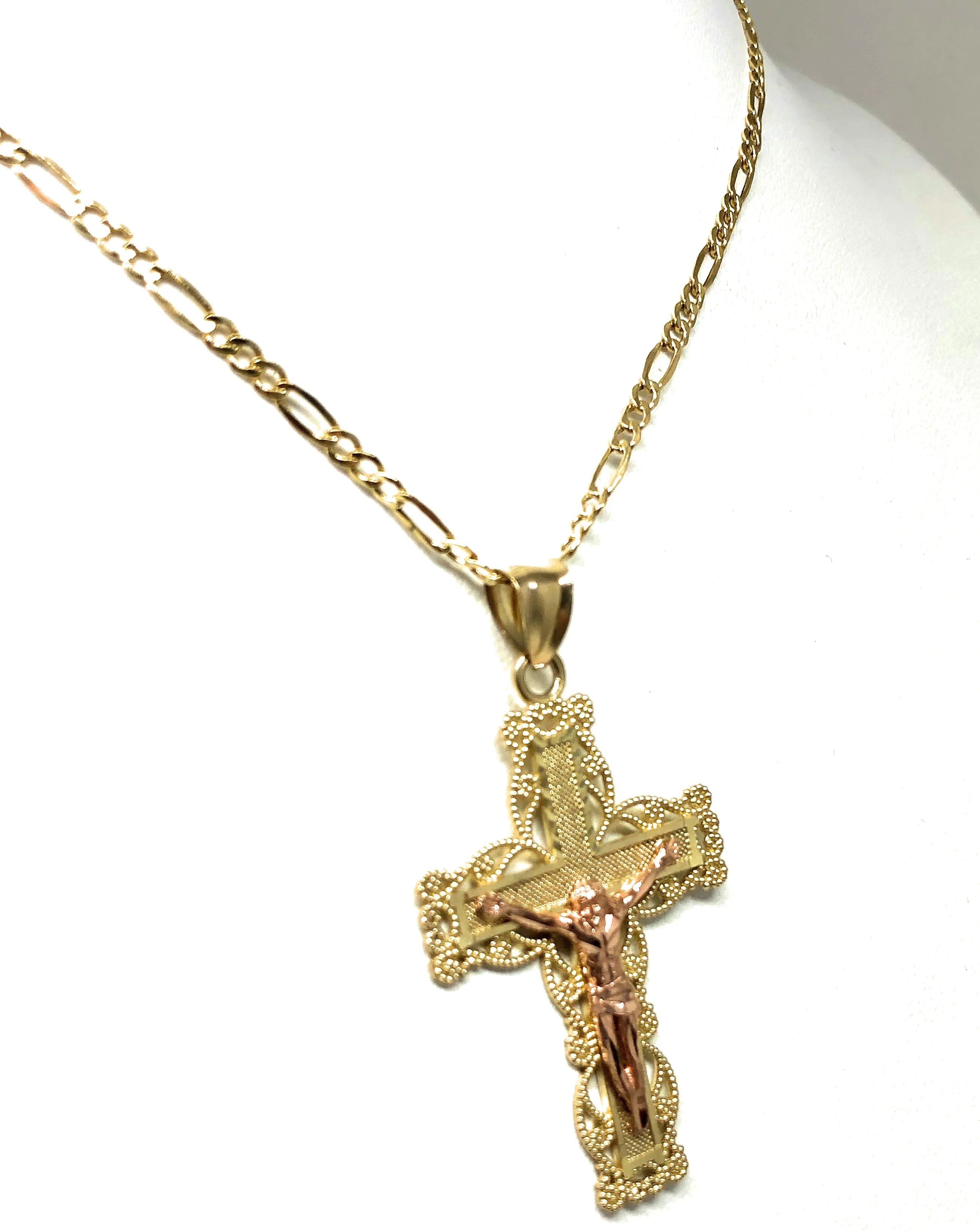 10k Solid Gold Yellow & Rose 2-Tone Jesus Cross Crucifix Pendant Necklace - Image 7