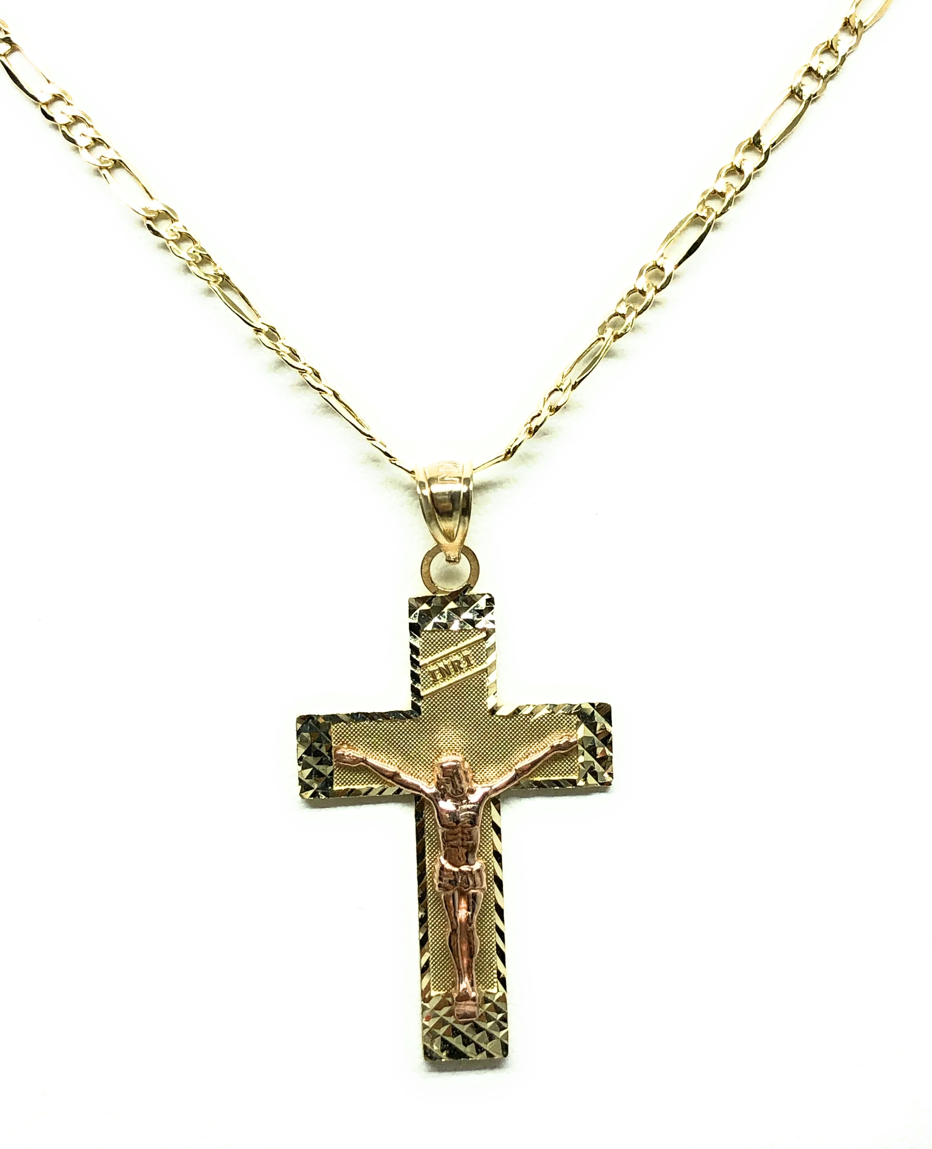 10k Solid Gold Yellow & Rose 2-Tone Jesus Cross Crucifix Pendant Necklace - Image 4