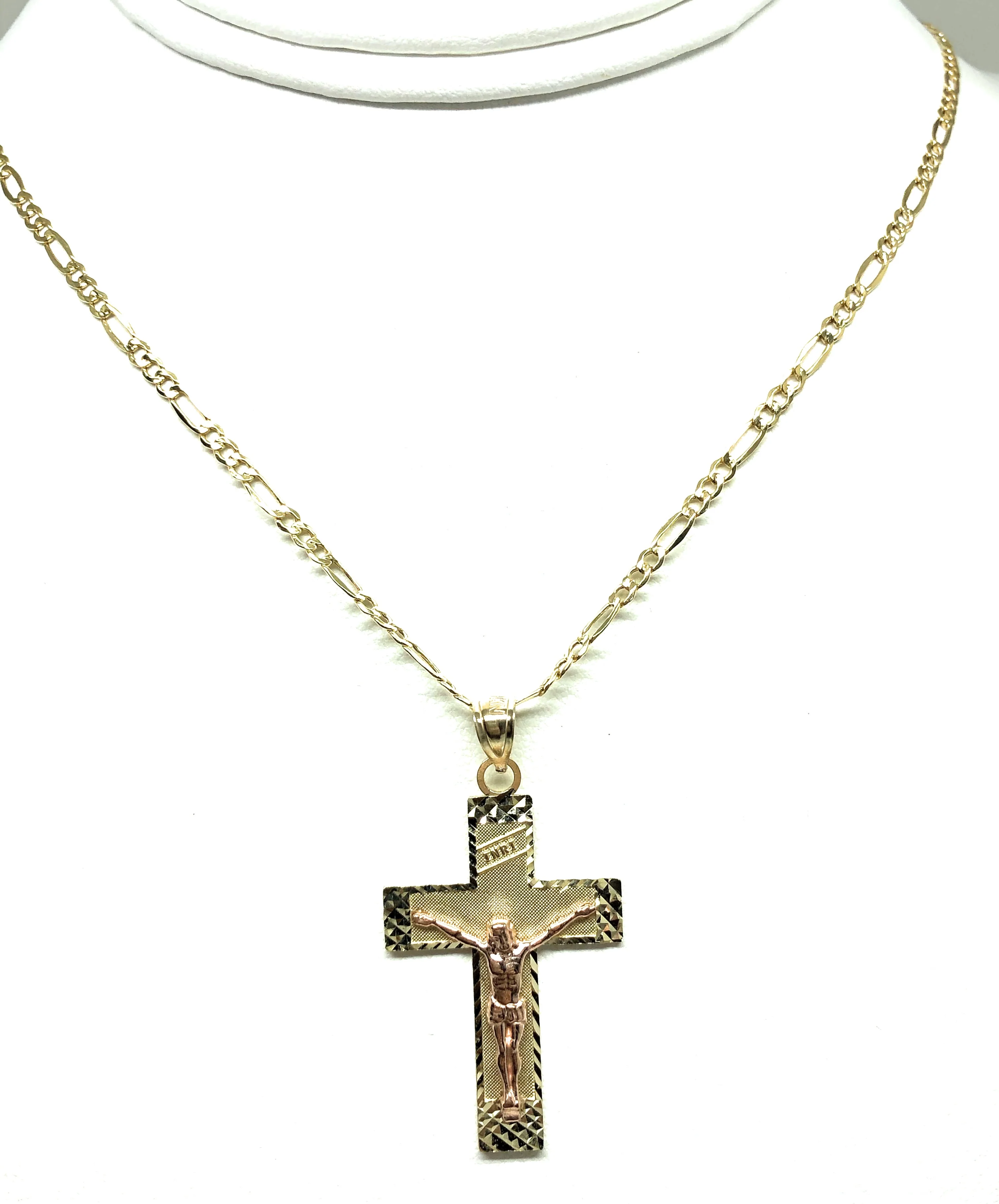 10k Solid Gold Yellow & Rose 2-Tone Jesus Cross Crucifix Pendant Necklace - Image 5