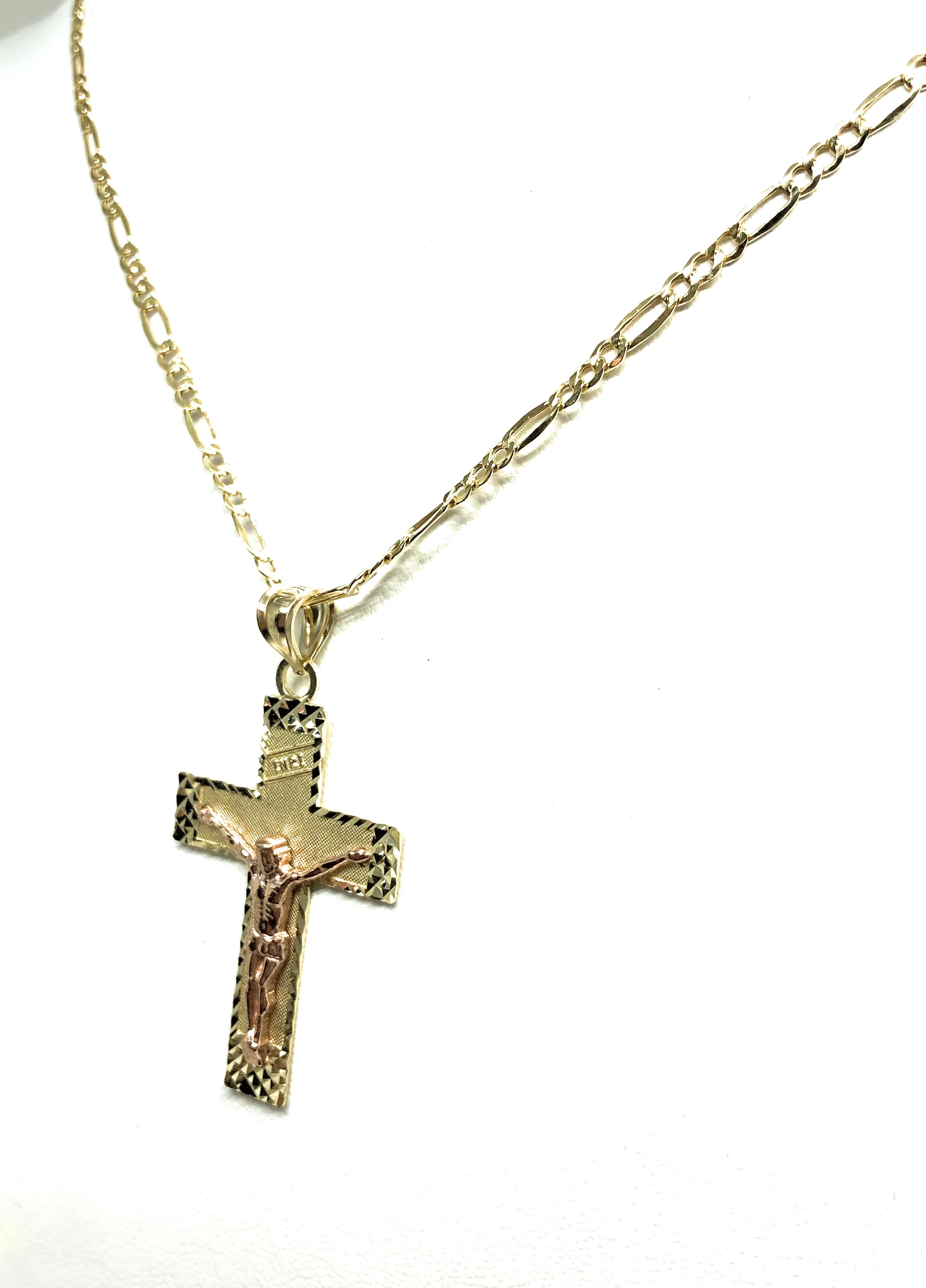10k Solid Gold Yellow & Rose 2-Tone Jesus Cross Crucifix Pendant Necklace - Image 6