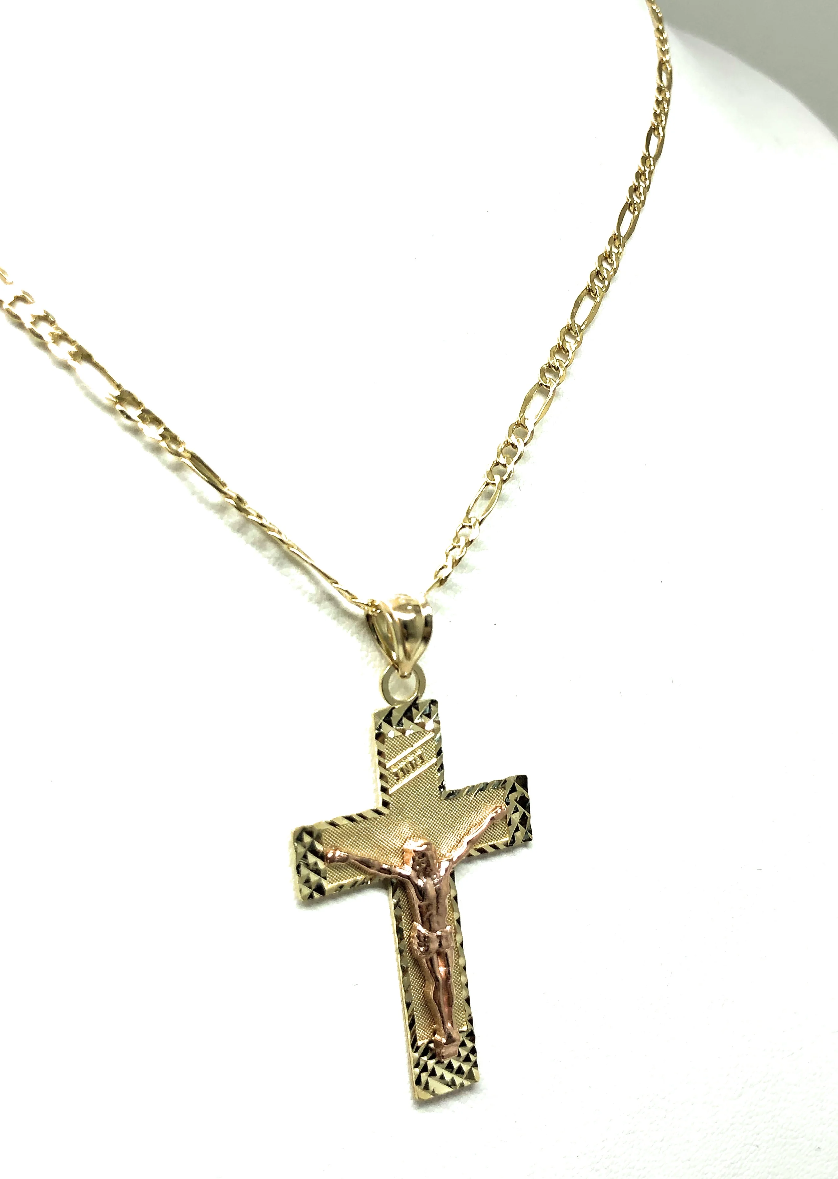 10k Solid Gold Yellow & Rose 2-Tone Jesus Cross Crucifix Pendant Necklace - Image 7