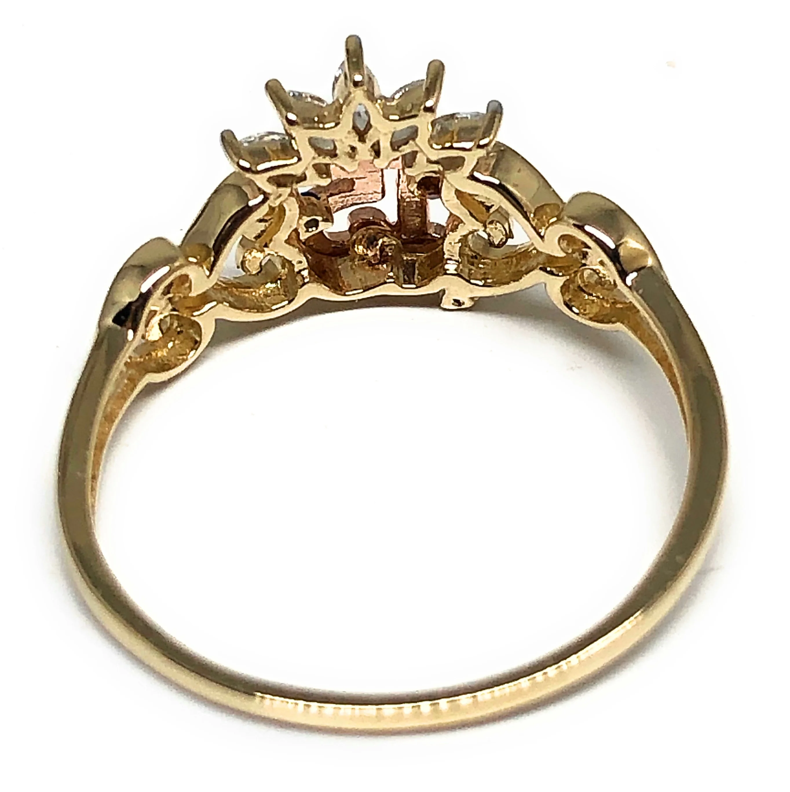 10k Solid Gold Yellow & Rose Gold Crown CZ Mis 15 Años Ring (FC 80) - Image 3