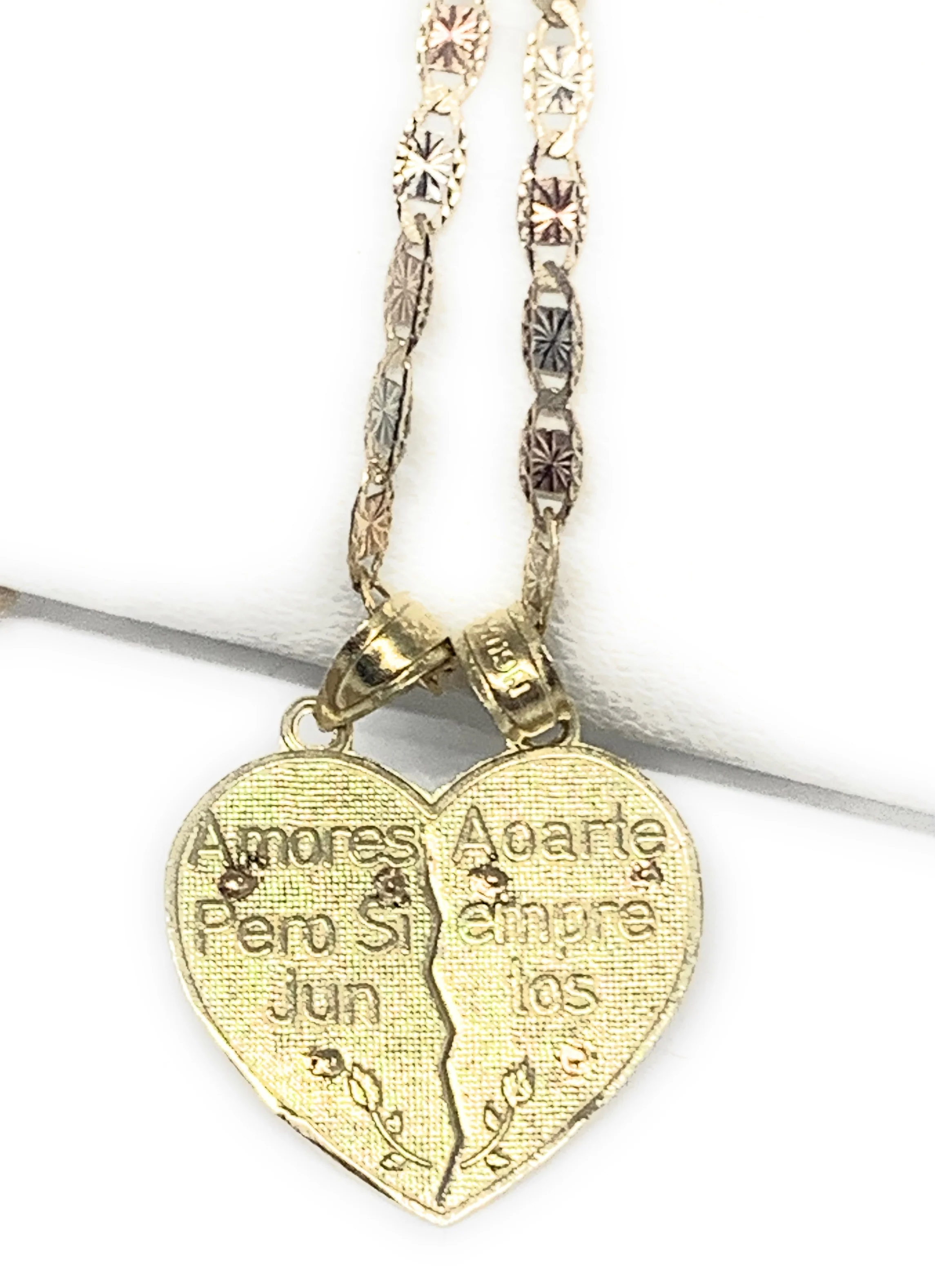 10k Solid Gold Yellow & Rose Gold Double Cristo Cross Jesus "Te Amo" Heart Split Pendant - Image 3