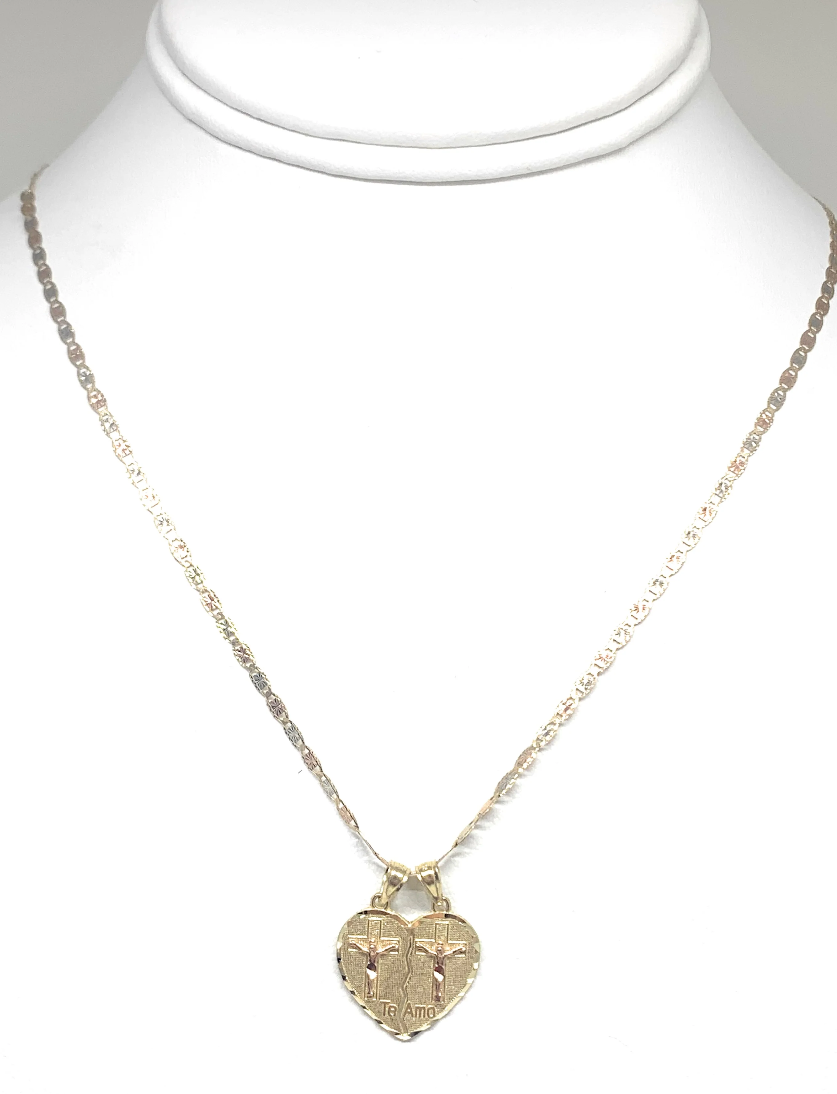 10k Solid Gold Yellow & Rose Gold Double Cristo Cross Jesus "Te Amo" Heart Split Pendant - Image 5