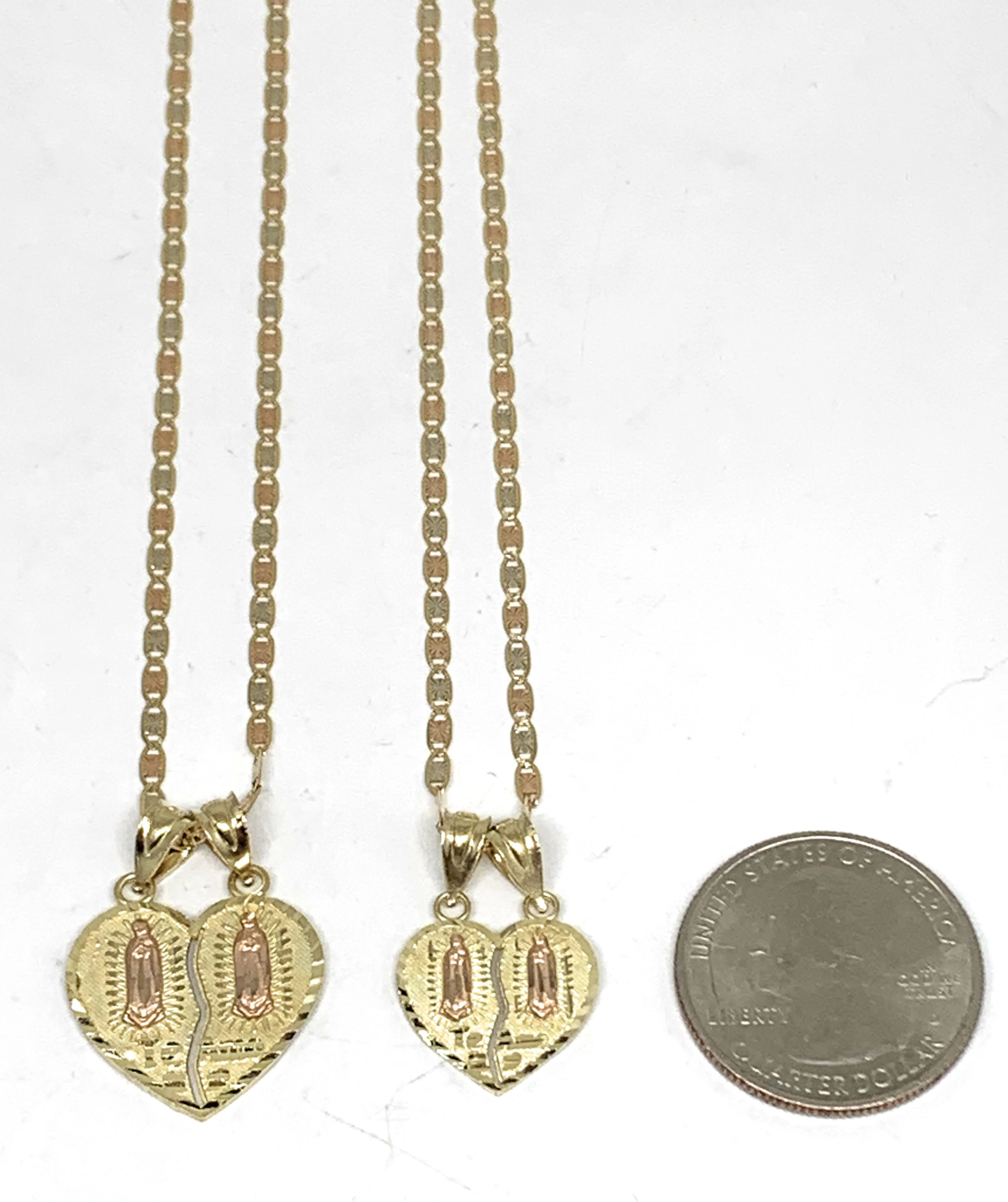 10k Solid Gold Yellow & Rose Gold Double Virrgin Mary "Te Amo" Heart Split Pendant - Image 2
