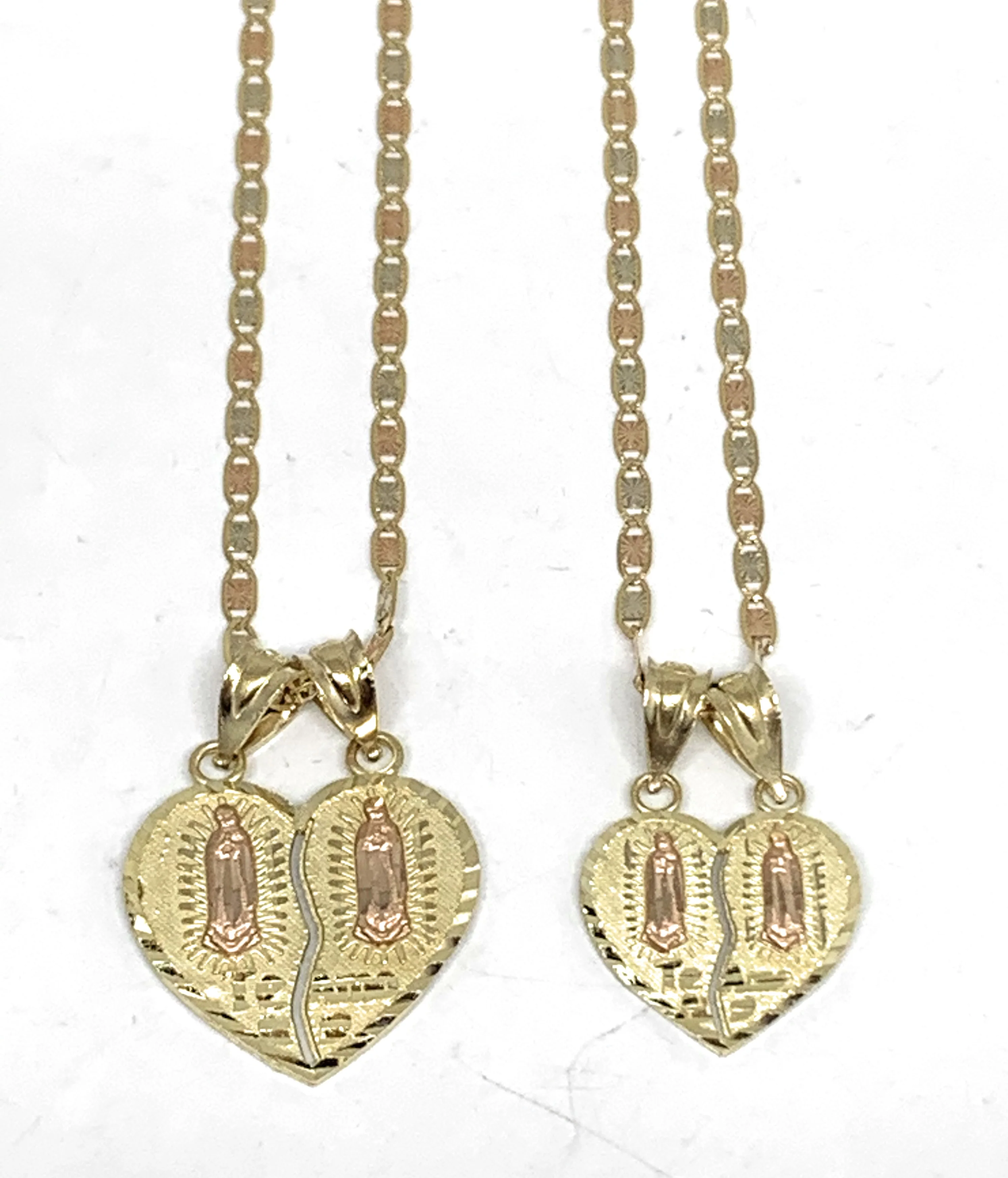 10k Solid Gold Yellow & Rose Gold Double Virrgin Mary "Te Amo" Heart Split Pendant - Image 3