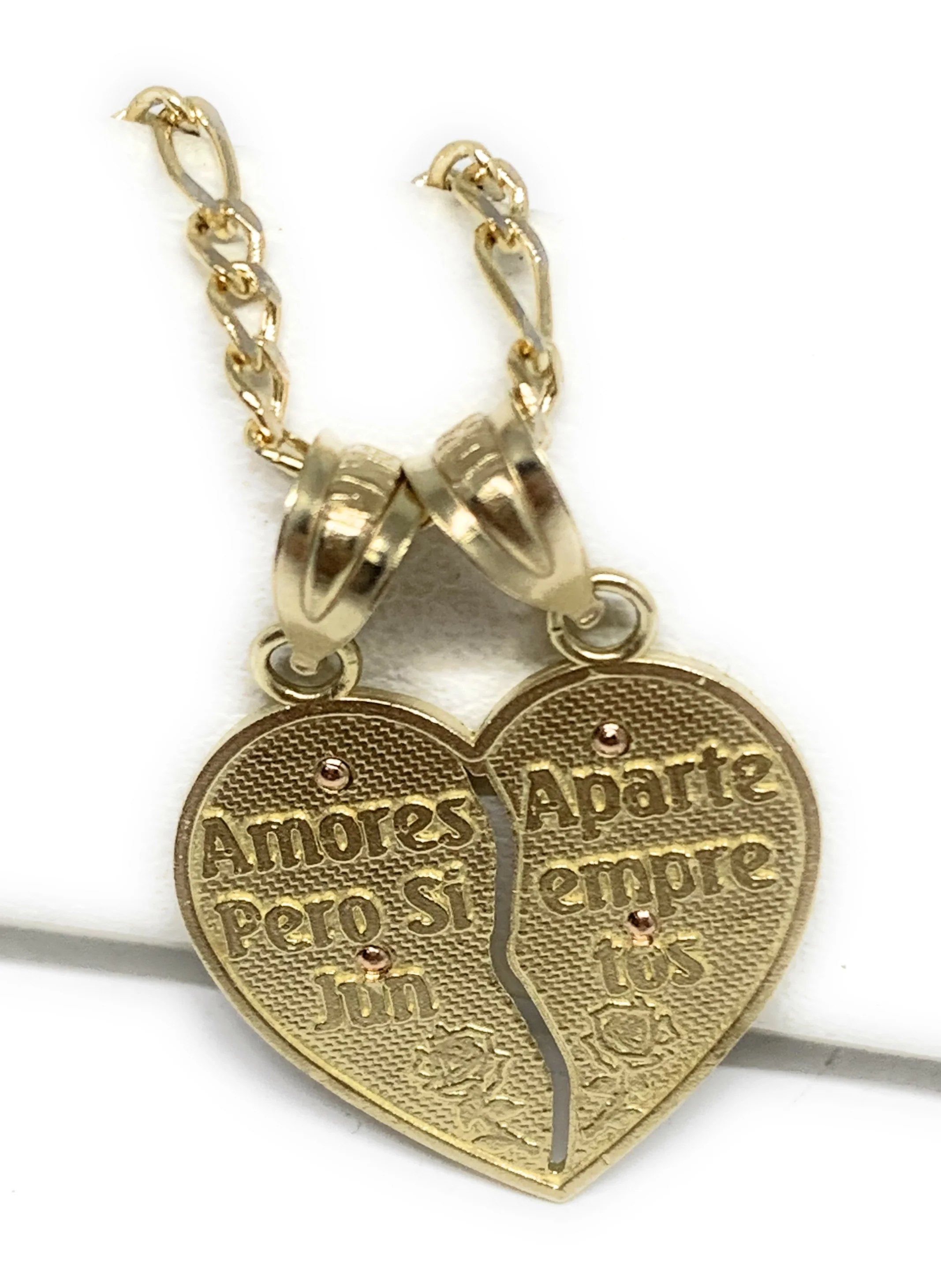 10k Solid Gold Yellow & Rose Gold Double Virrgin Mary "Te Amo" Heart Split Pendant - Image 4