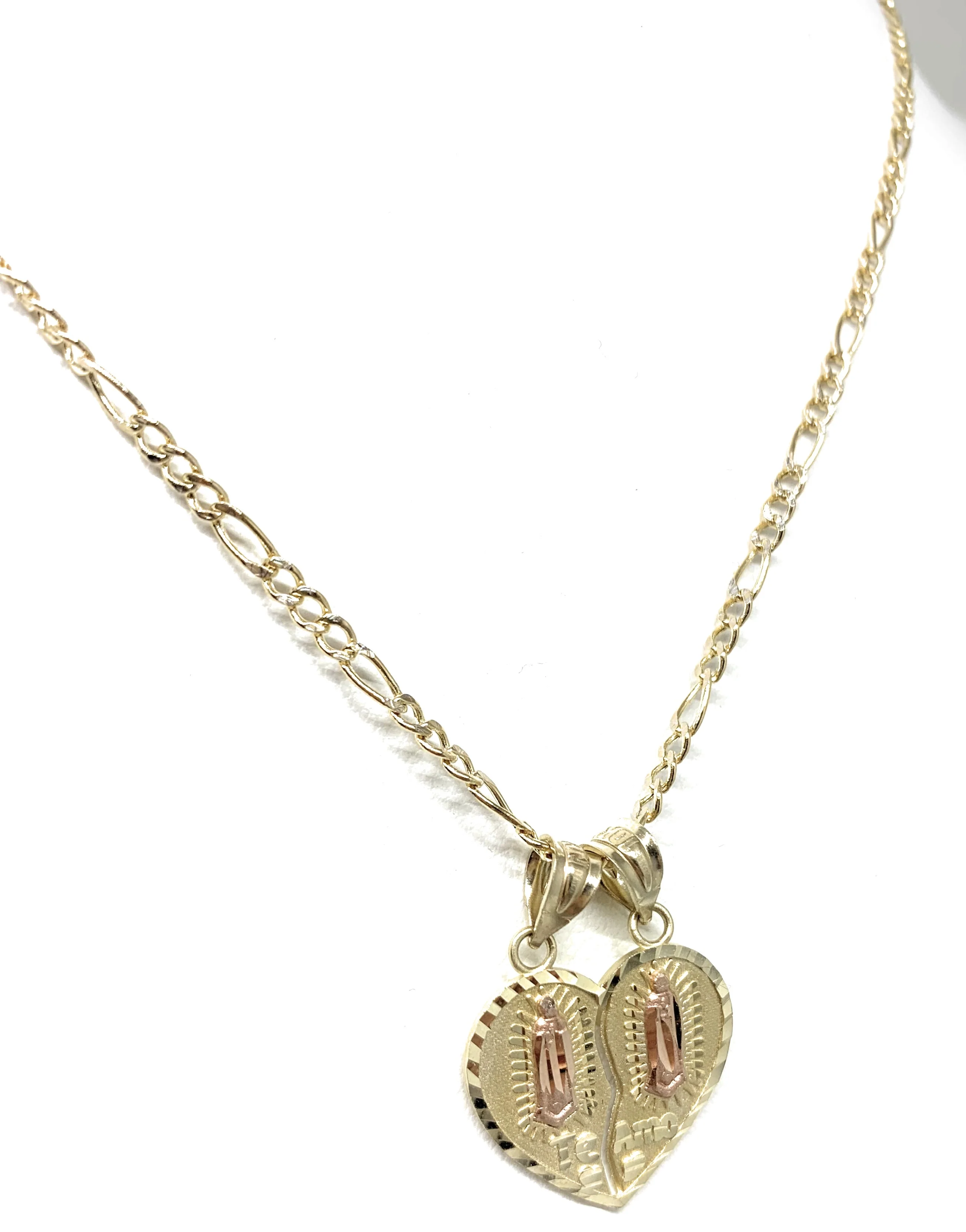 10k Solid Gold Yellow & Rose Gold Double Virrgin Mary "Te Amo" Heart Split Pendant - Image 6
