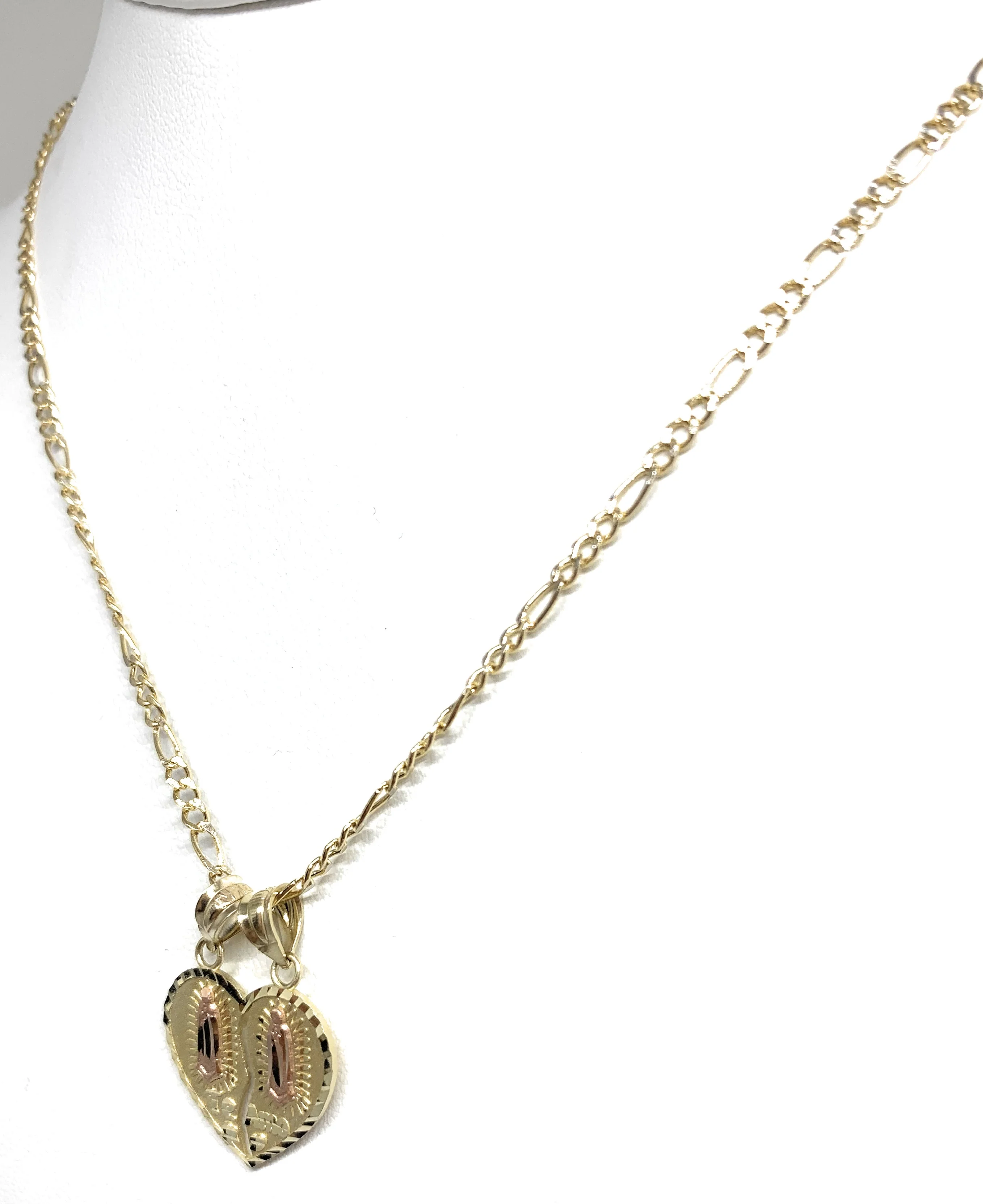 10k Solid Gold Yellow & Rose Gold Double Virrgin Mary "Te Amo" Heart Split Pendant - Image 7