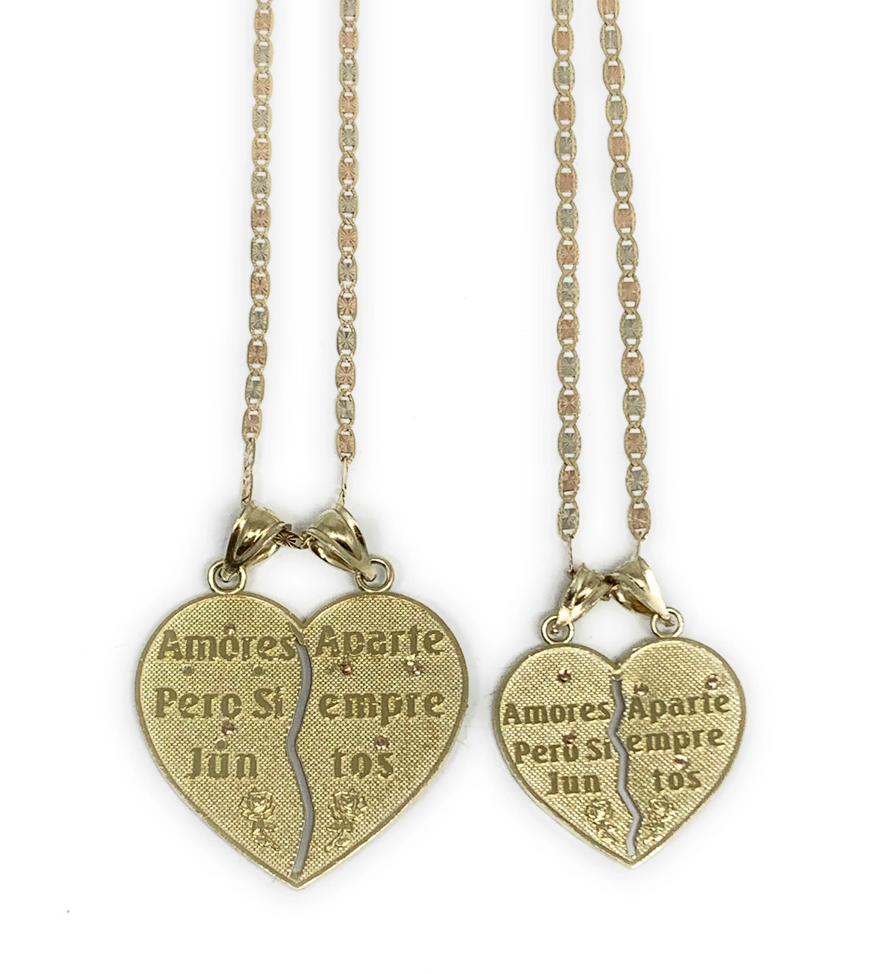 10k Solid Gold Yellow & Rose Gold Virrgin Mary Jesus Cristo "Te Amo" Heart Split Pendant (LG,MED) - Image 3