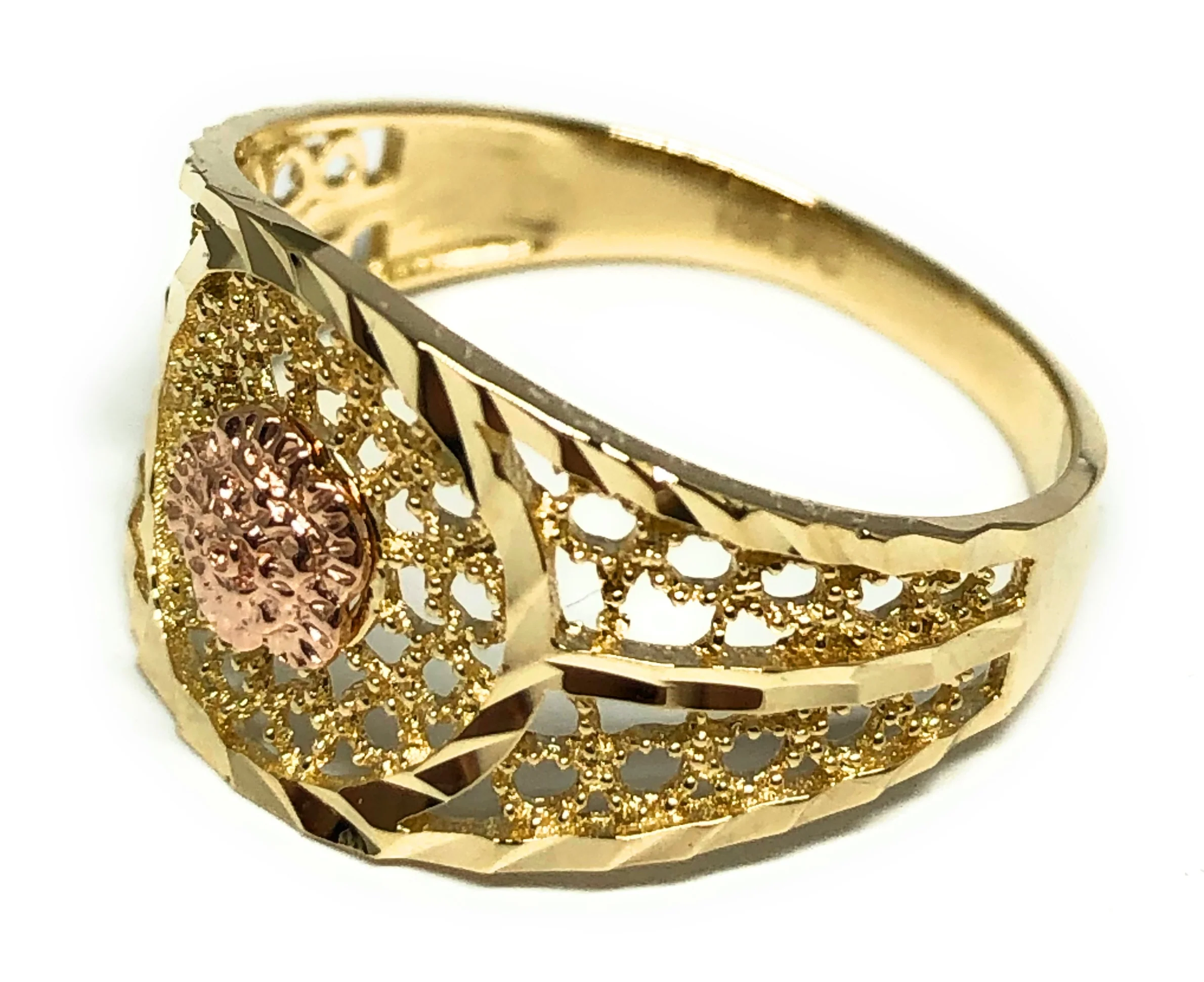 10k Solid Gold Yellow & Rose Gold Filigree Flower Ring (FC 34) - Image 3