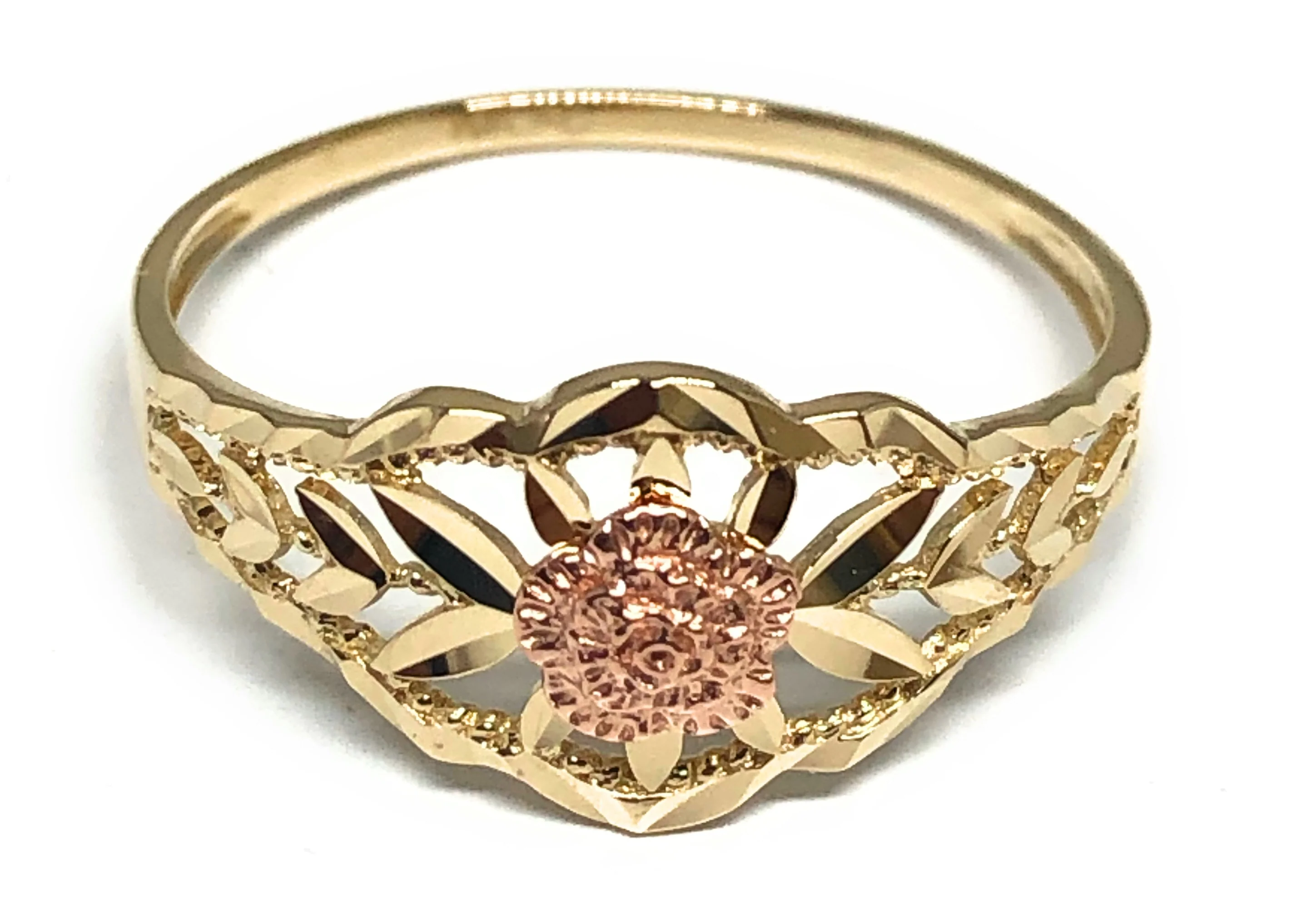 10k Solid Gold Yellow & Rose Gold Flower Ring (FC 49)