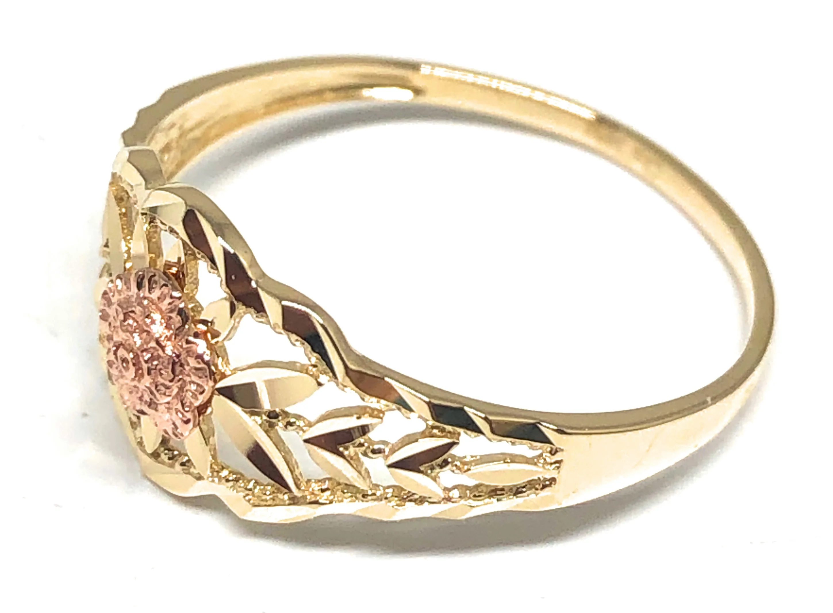 10k Solid Gold Yellow & Rose Gold Flower Ring (FC 49) - Image 2