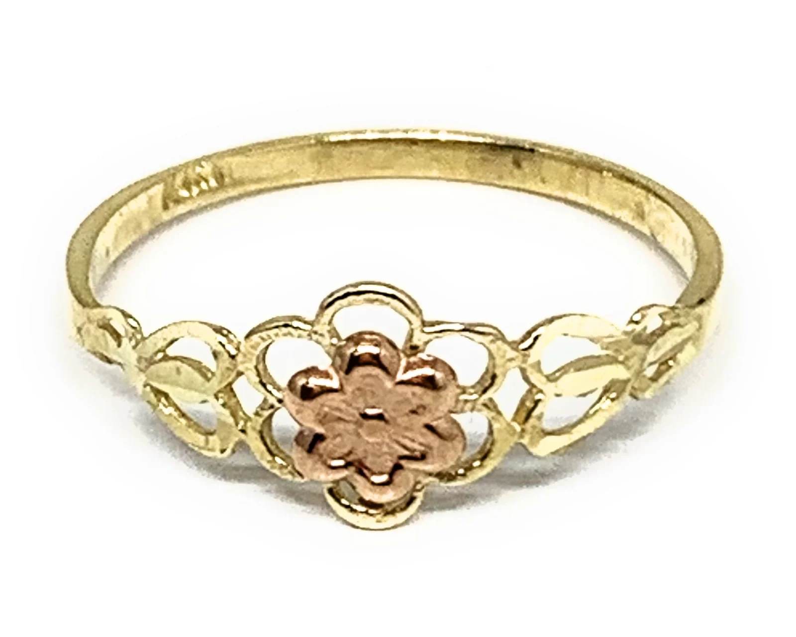 10k Solid Gold Yellow & Rose Gold Flower Ring