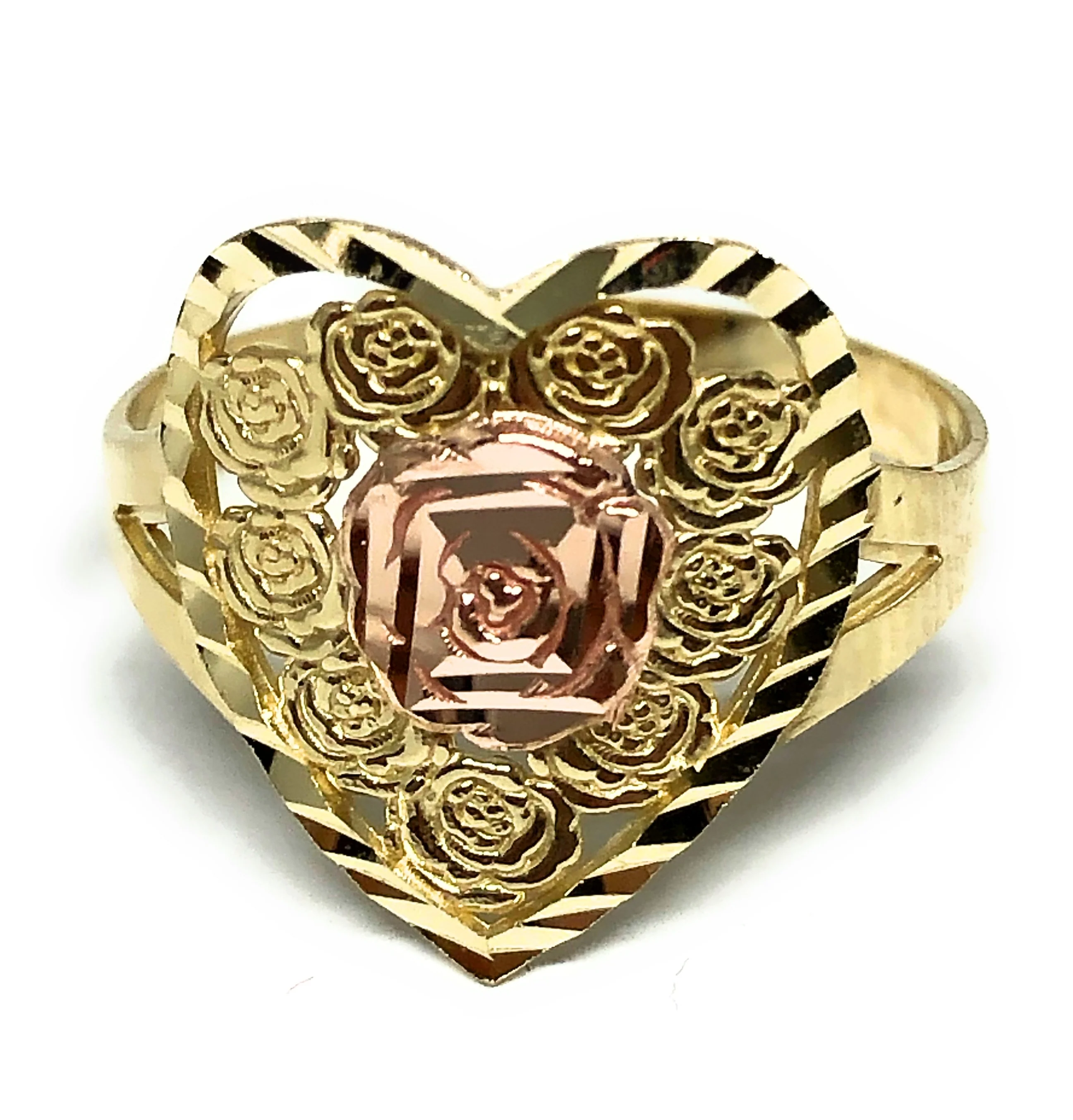 10k Solid Gold Yellow & Rose Gold Flower Ring
