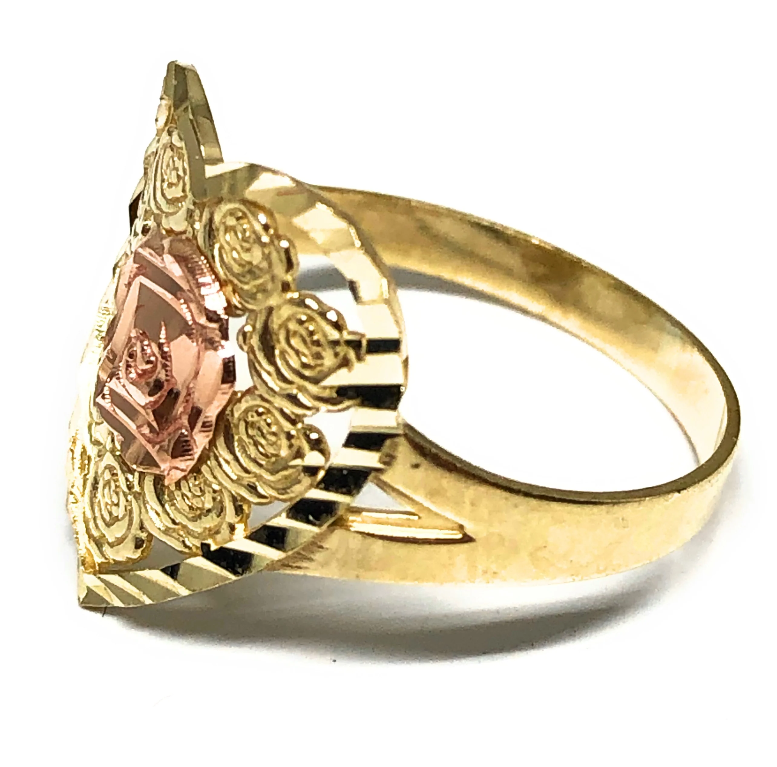 10k Solid Gold Yellow & Rose Gold Flower Ring - Image 2