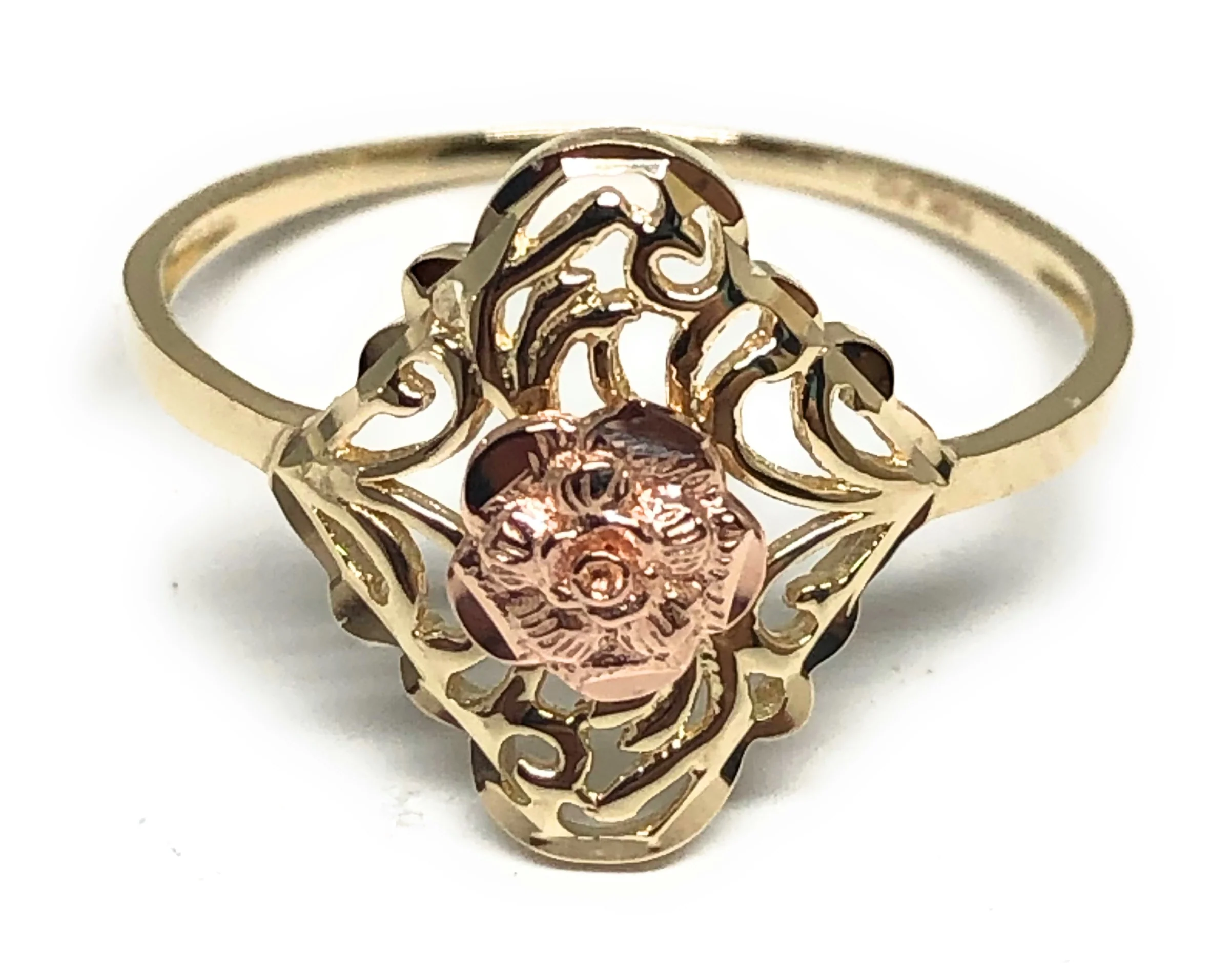 10k Solid Gold Yellow & Rose Gold Flower Ring (FC 43)