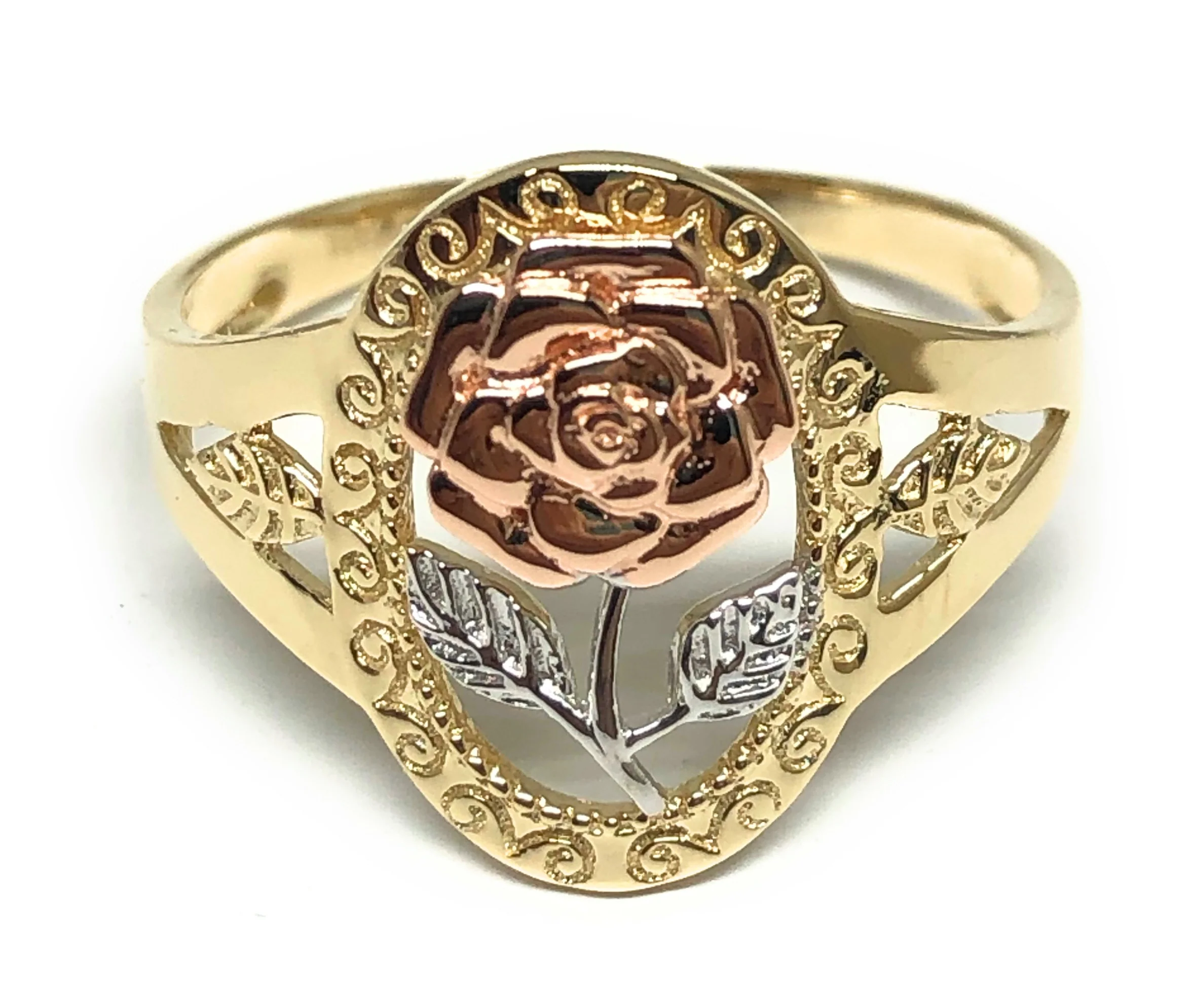 10k Solid Gold Tri-Color Gold Flower Ring (FC 45)