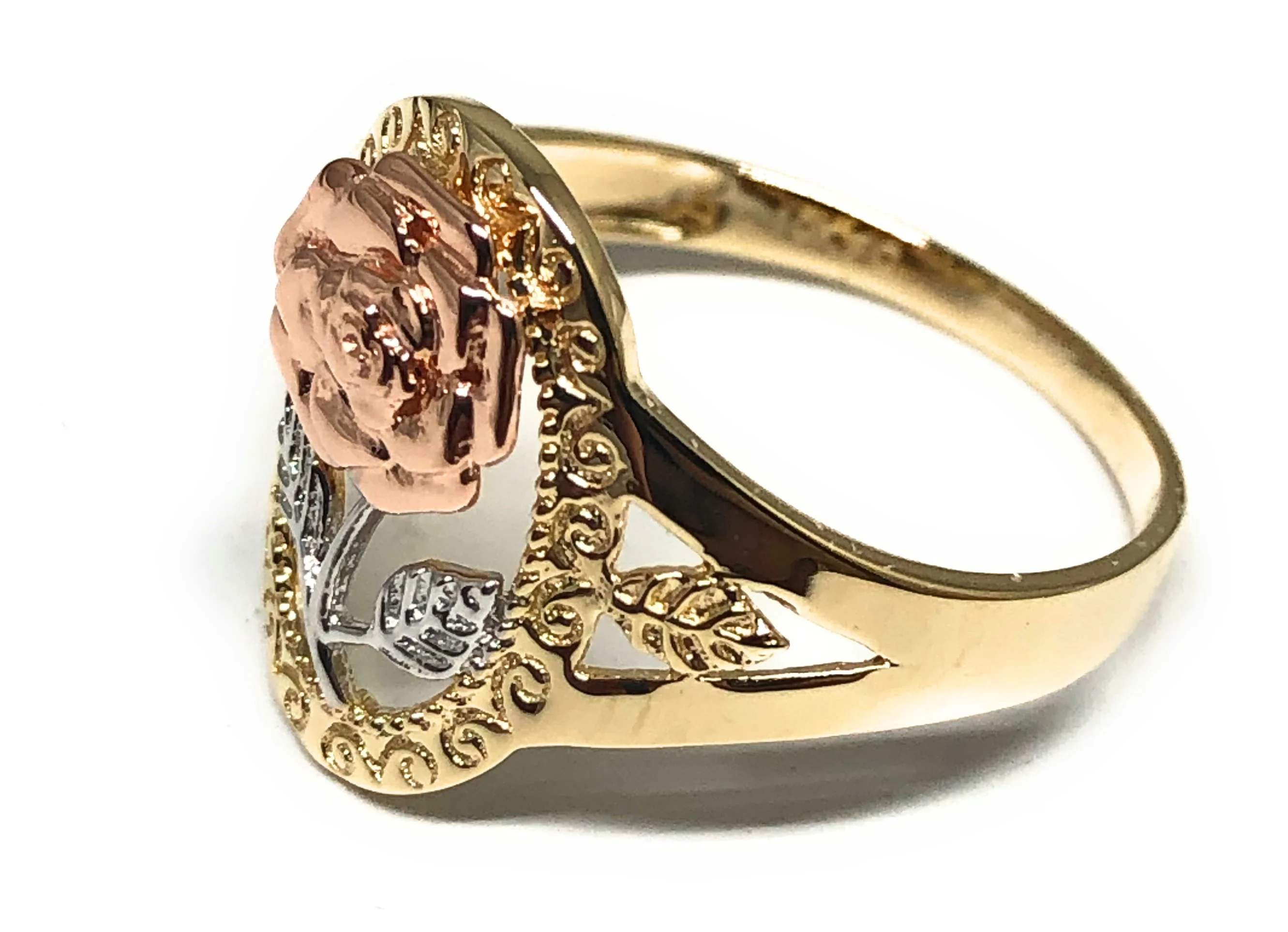 10k Solid Gold Tri-Color Gold Flower Ring (FC 45) - Image 2