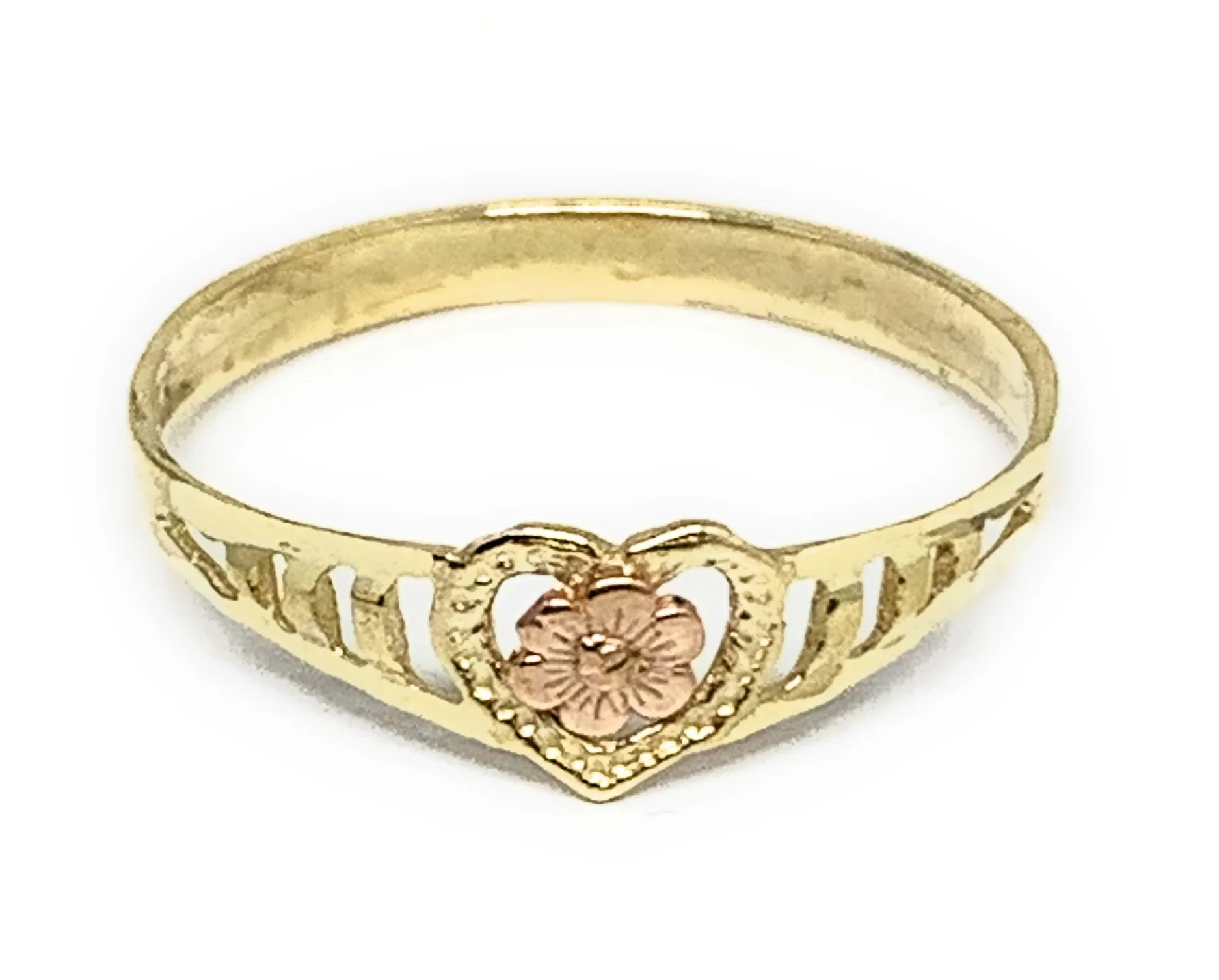 10k Solid Gold Yellow & Rose Gold Heart Flower Ring