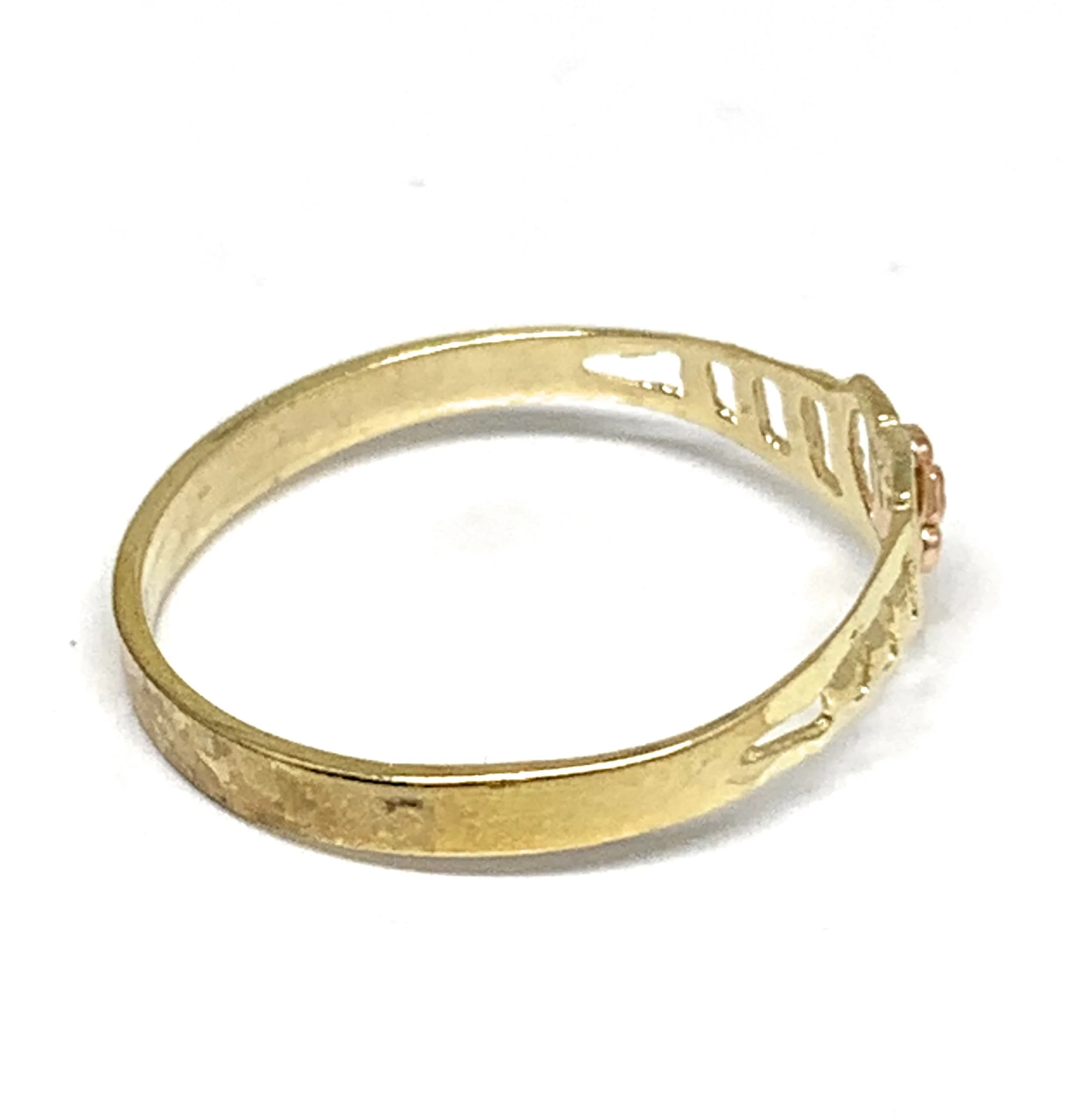 10k Solid Gold Yellow & Rose Gold Heart Flower Ring - Image 2