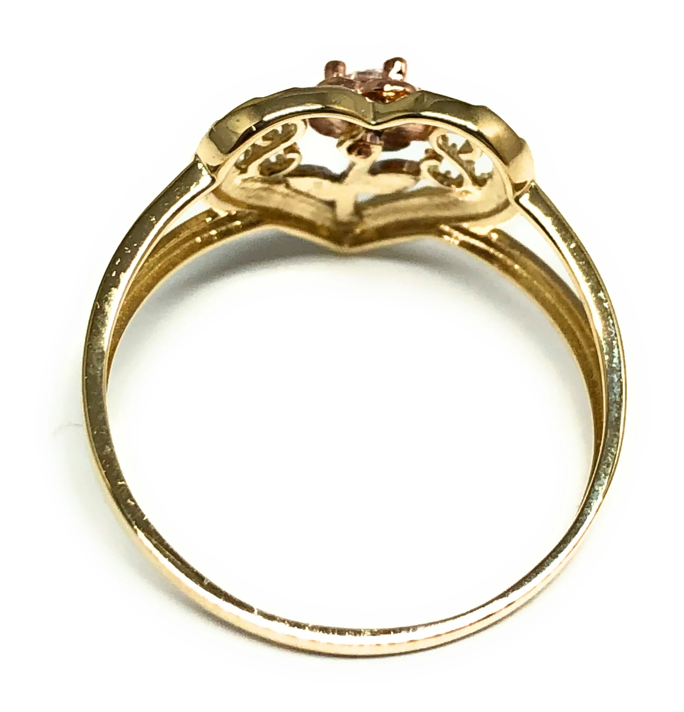 10k Solid Gold Tri-Color Heart Flower CZ Ring (FC 32) - Image 3