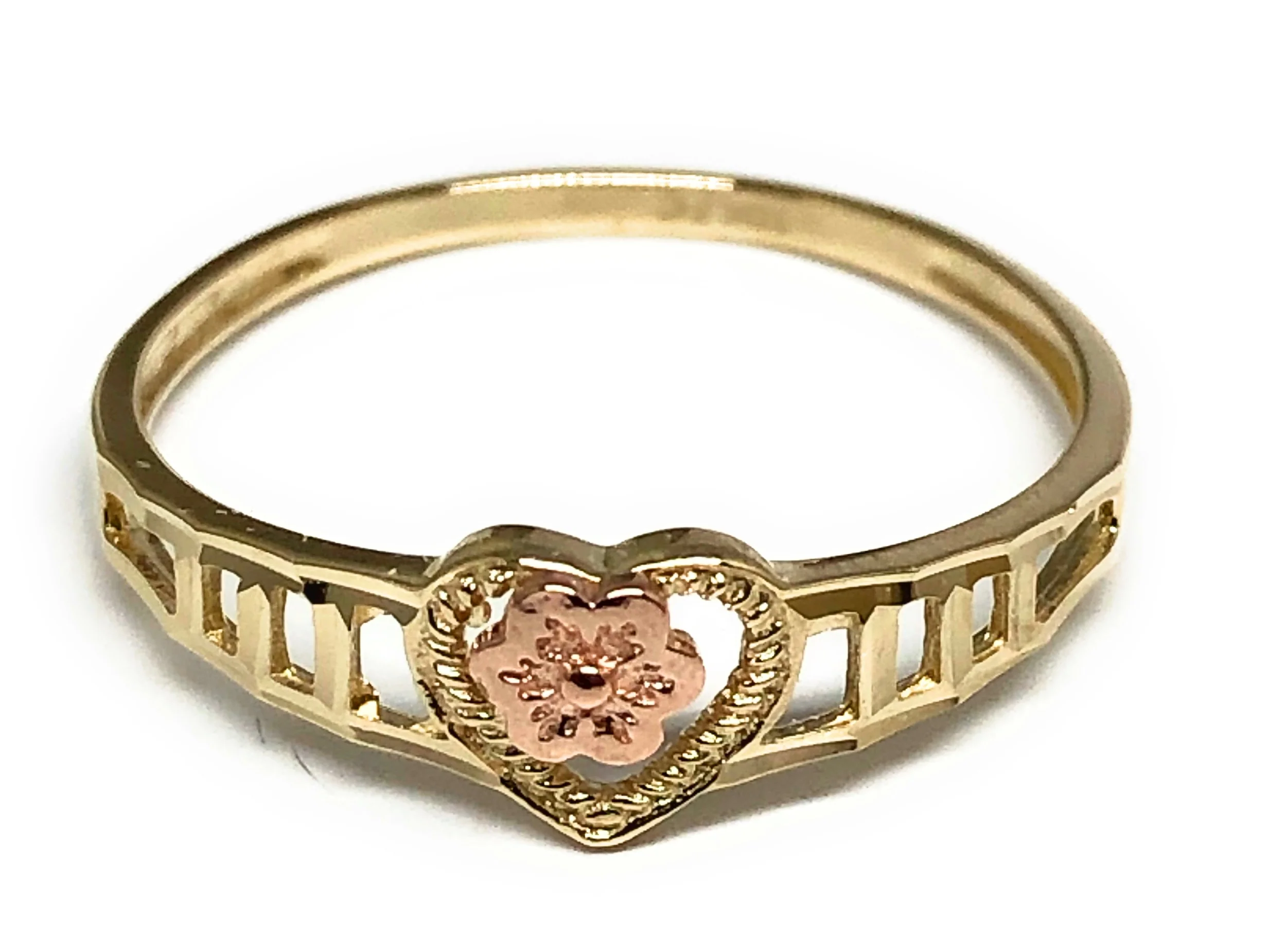 10k Solid Gold Yellow & Rose Gold Heart Flower Dainty Ring (FC 36)