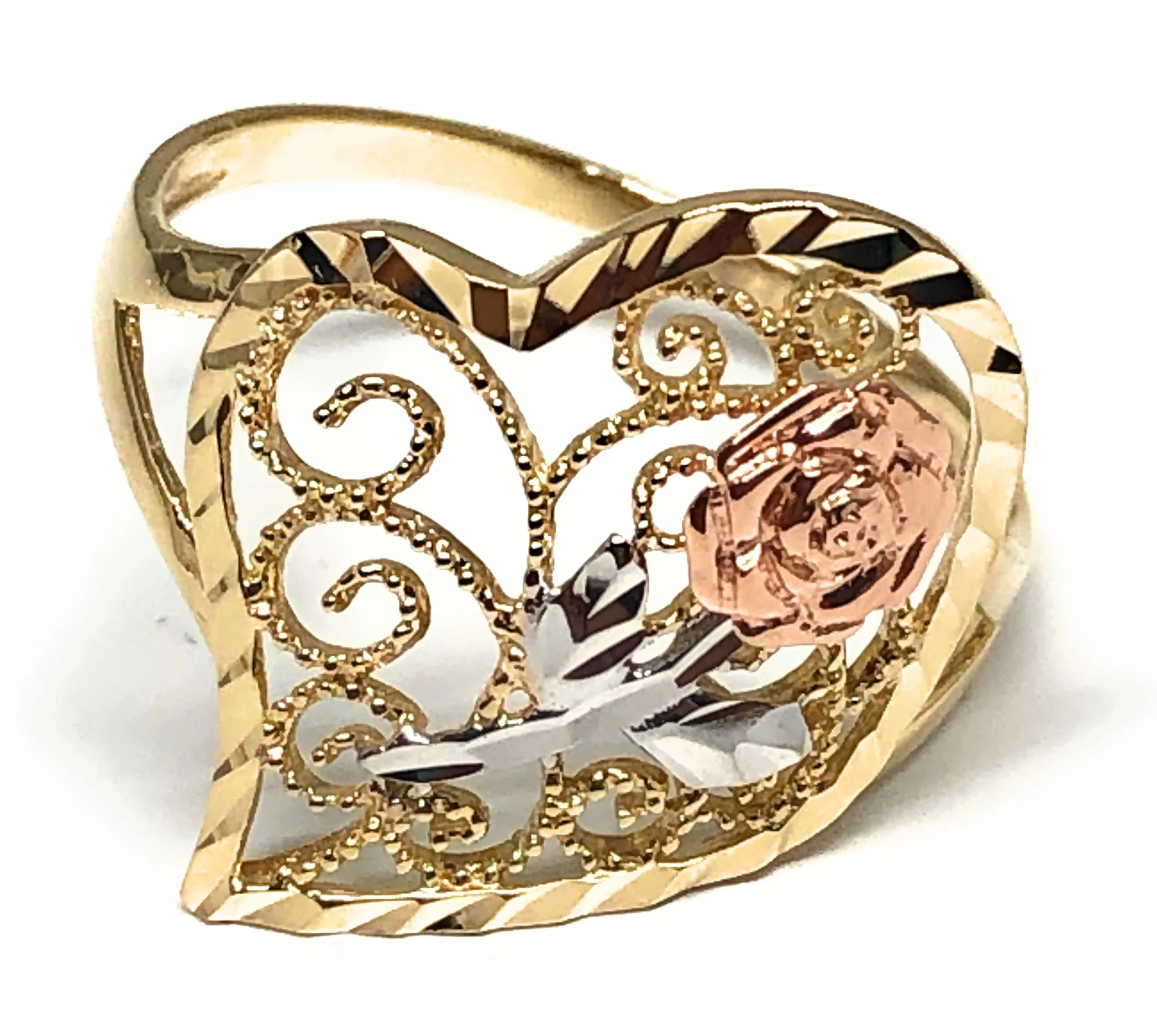 10k Solid Gold Yellow & Rose Gold Heart Flower Ring (FC 50)
