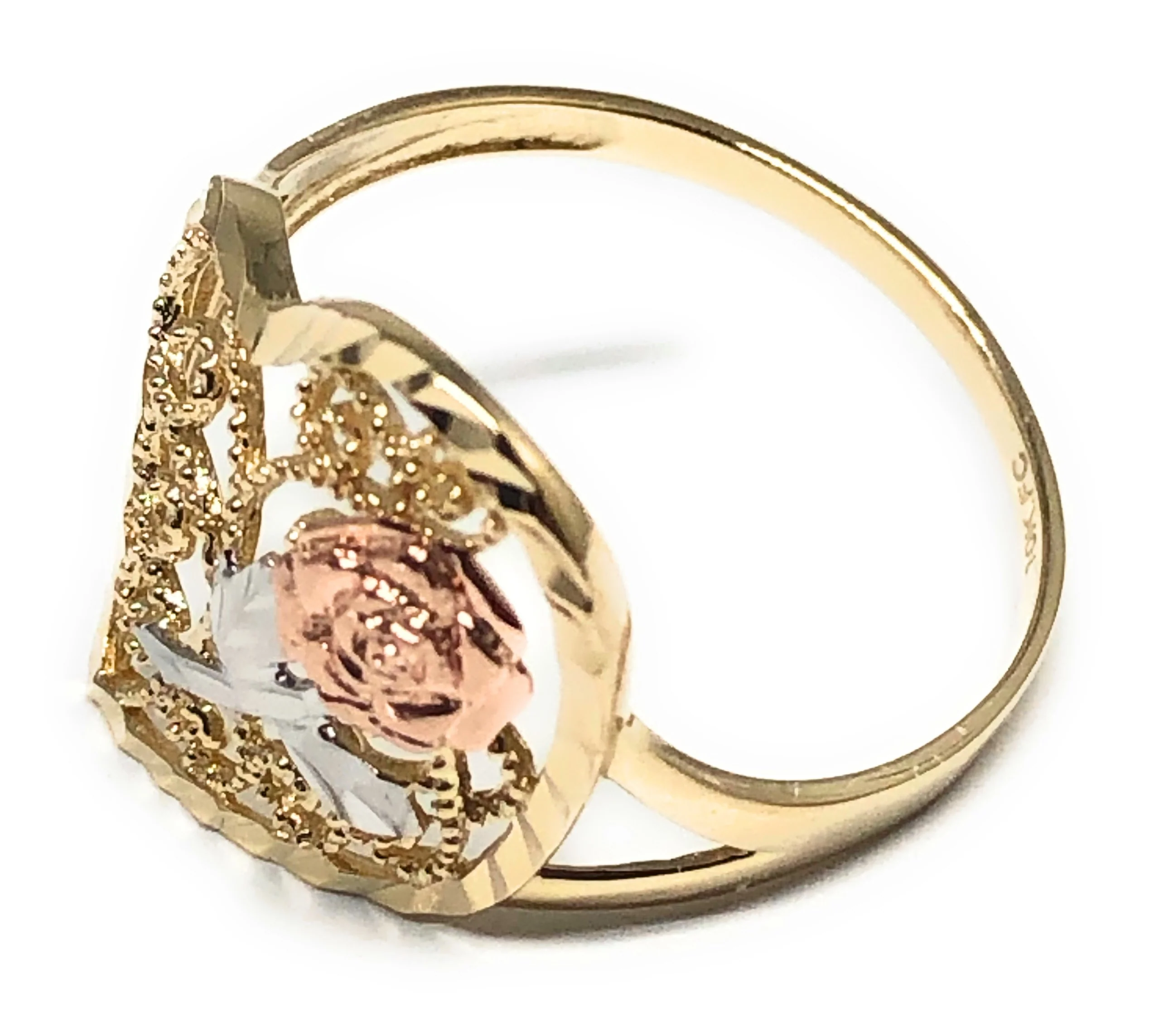 10k Solid Gold Yellow & Rose Gold Heart Flower Ring (FC 50) - Image 2