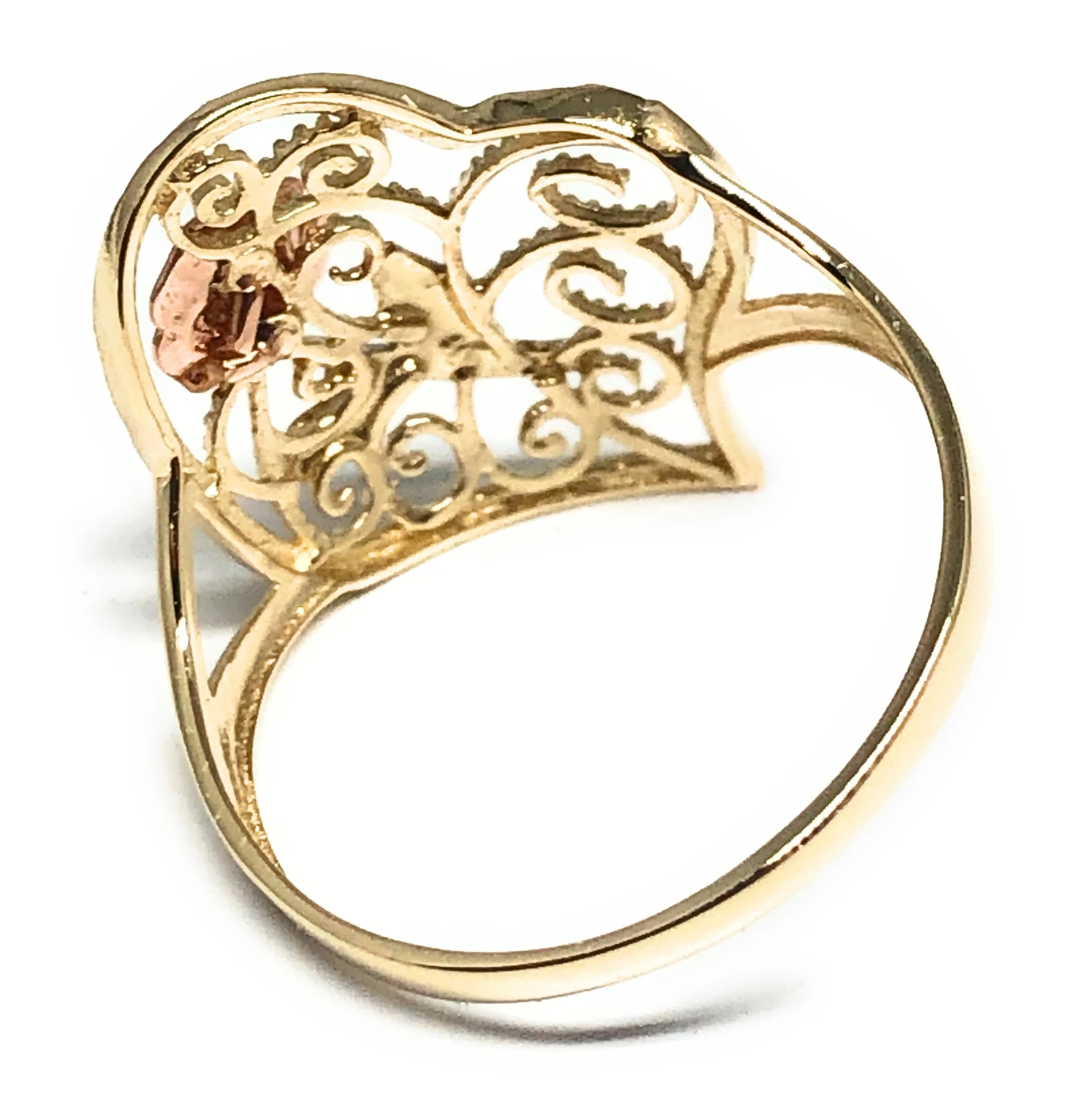 10k Solid Gold Yellow & Rose Gold Heart Flower Ring (FC 50) - Image 3