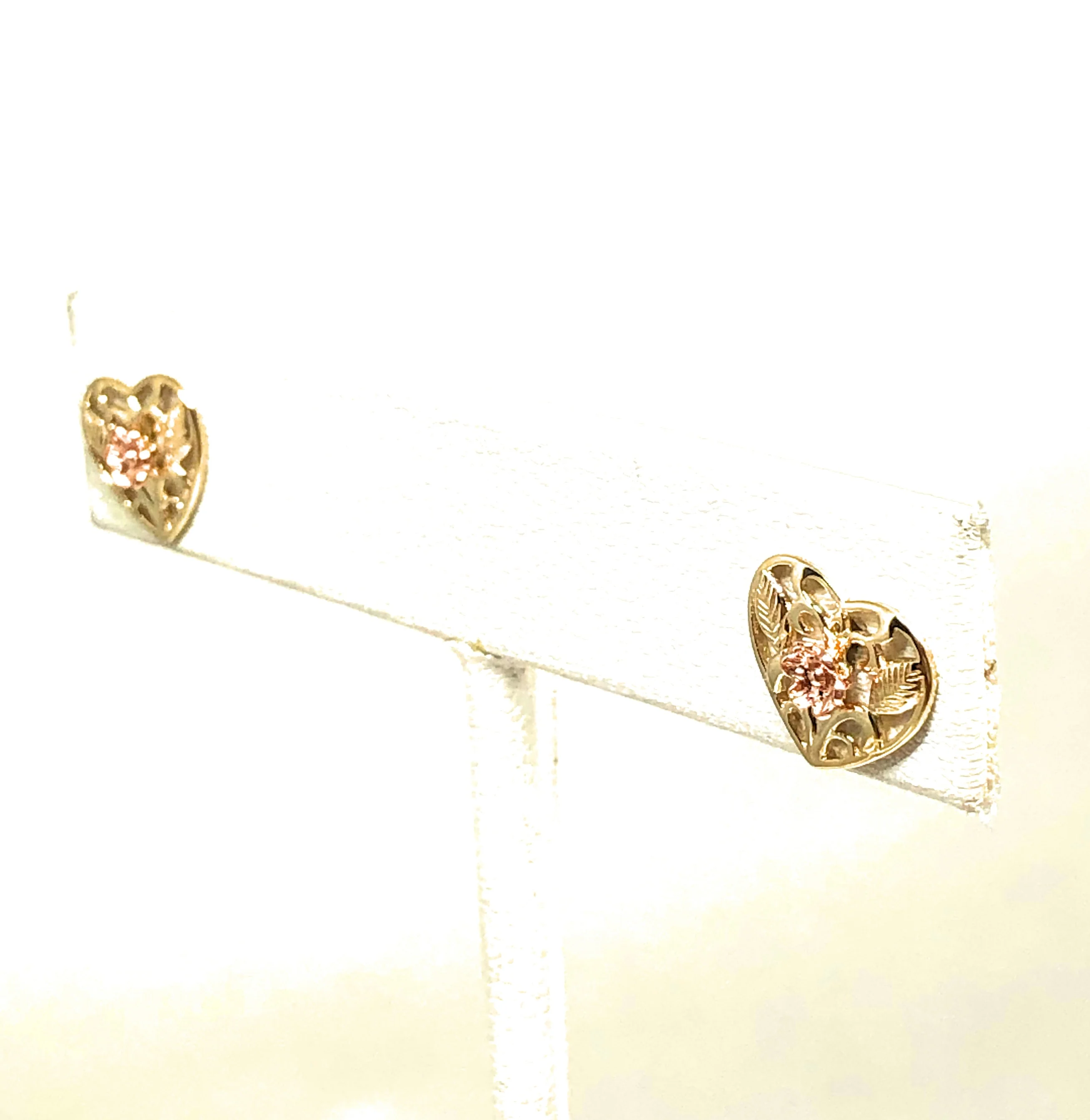 10k Solid Gold Yellow & Rose Gold Heart Flower Stud Earrings (FC) - Image 4